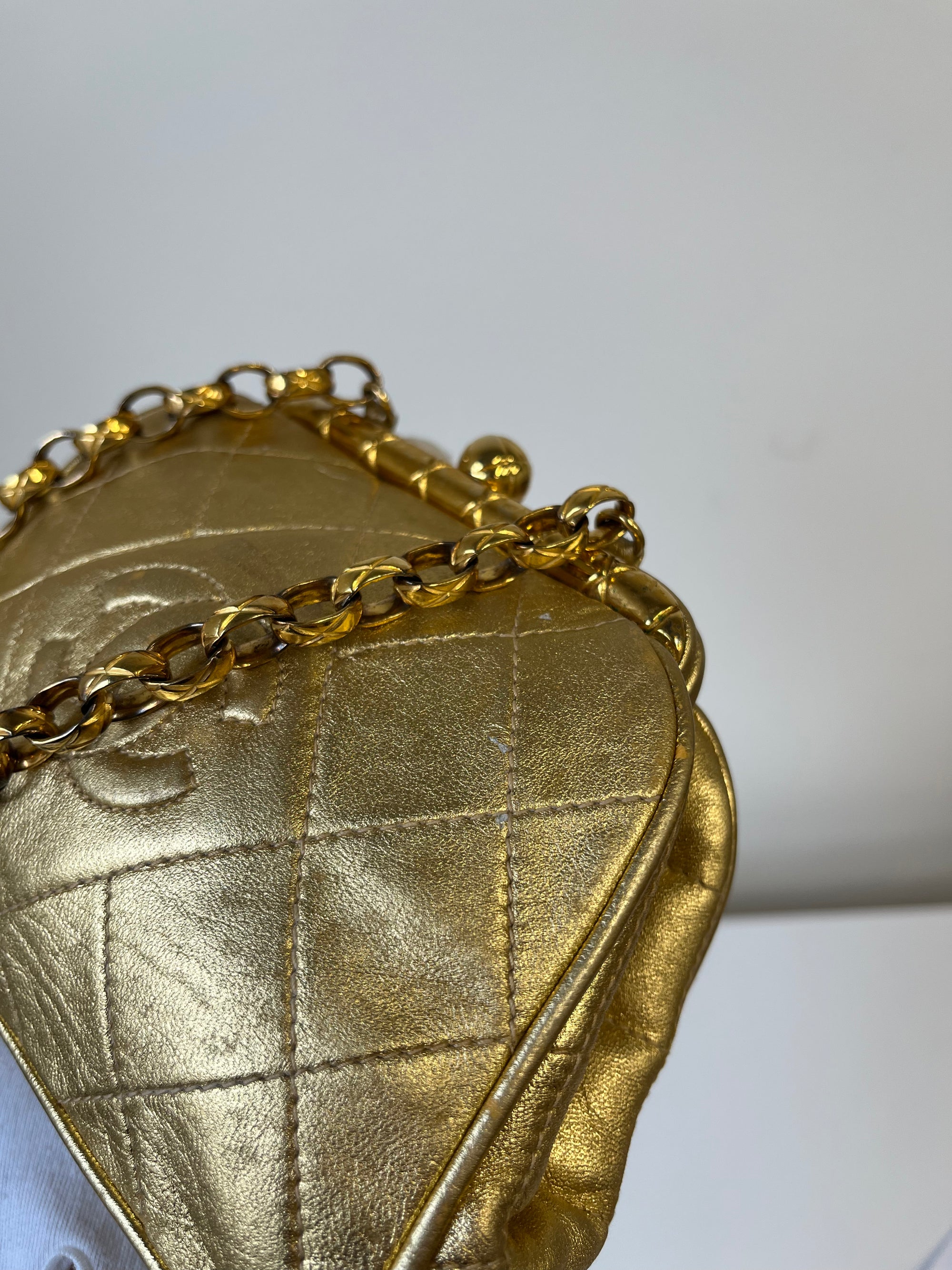 Chanel Vintage CC Metallic Gold Kiss Lock With Bijoux Chain (1989-1991)