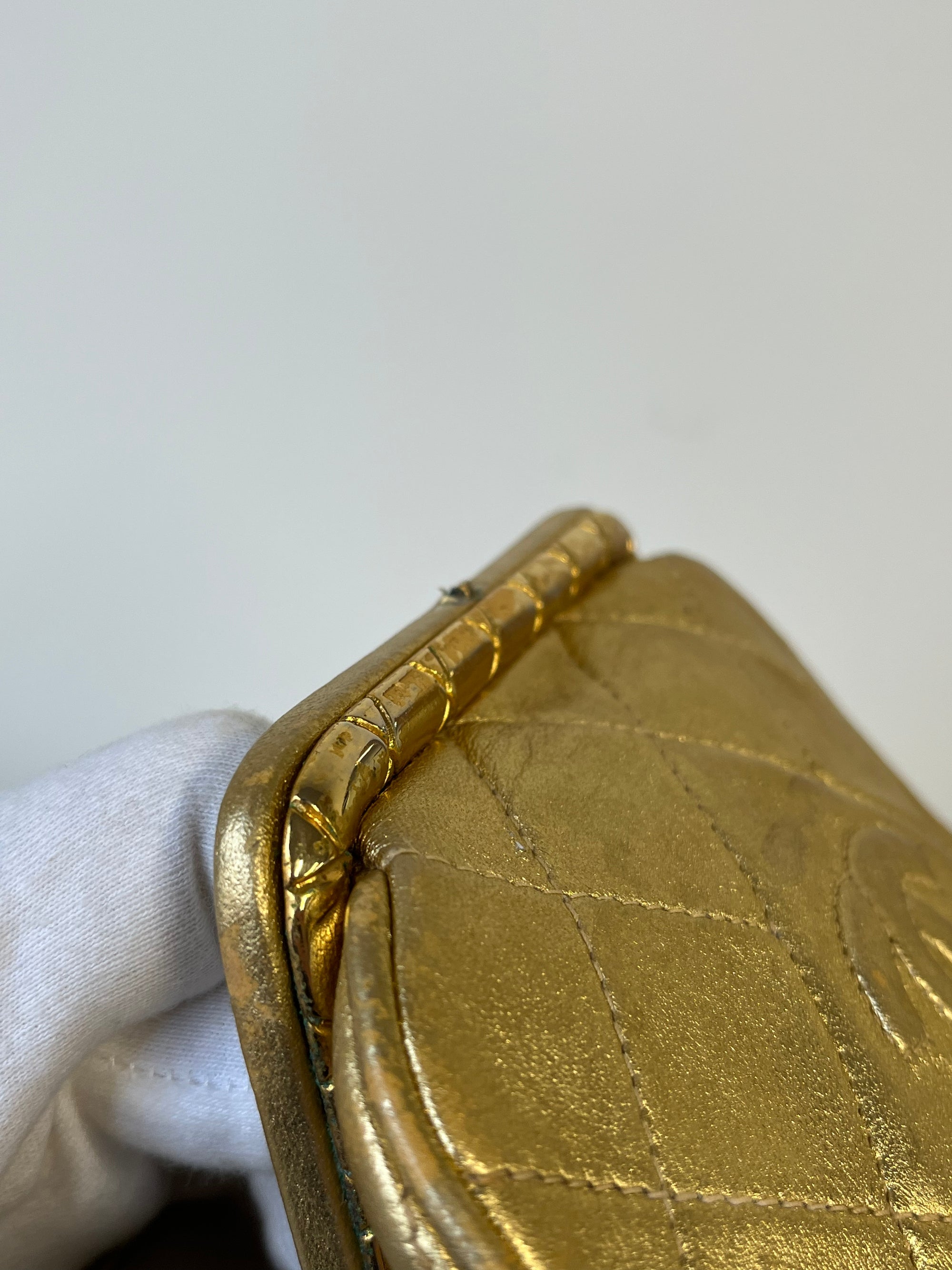 Chanel Vintage CC Metallic Gold Kiss Lock With Bijoux Chain (1989-1991)