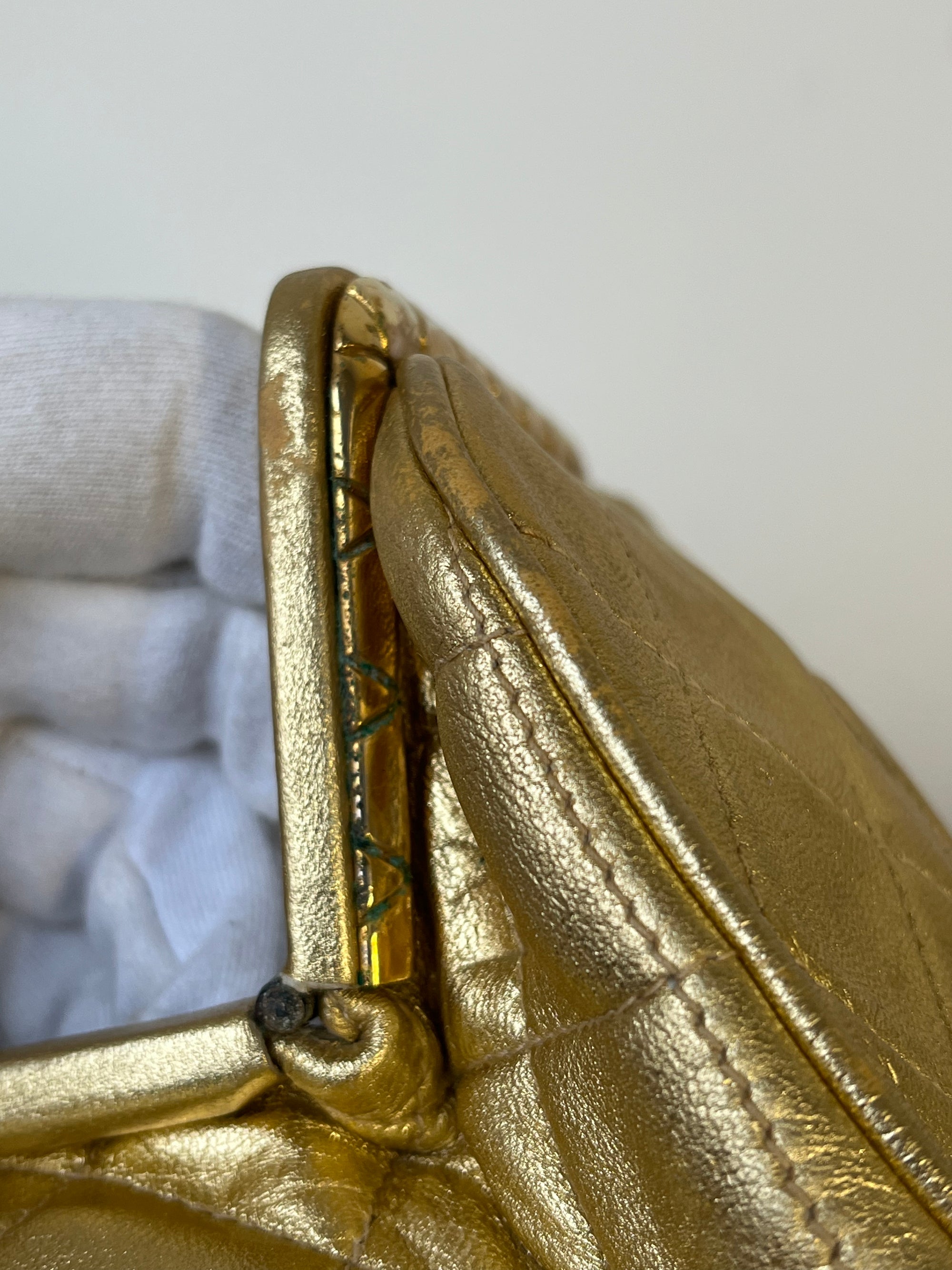 Chanel Vintage CC Metallic Gold Kiss Lock With Bijoux Chain (1989-1991)