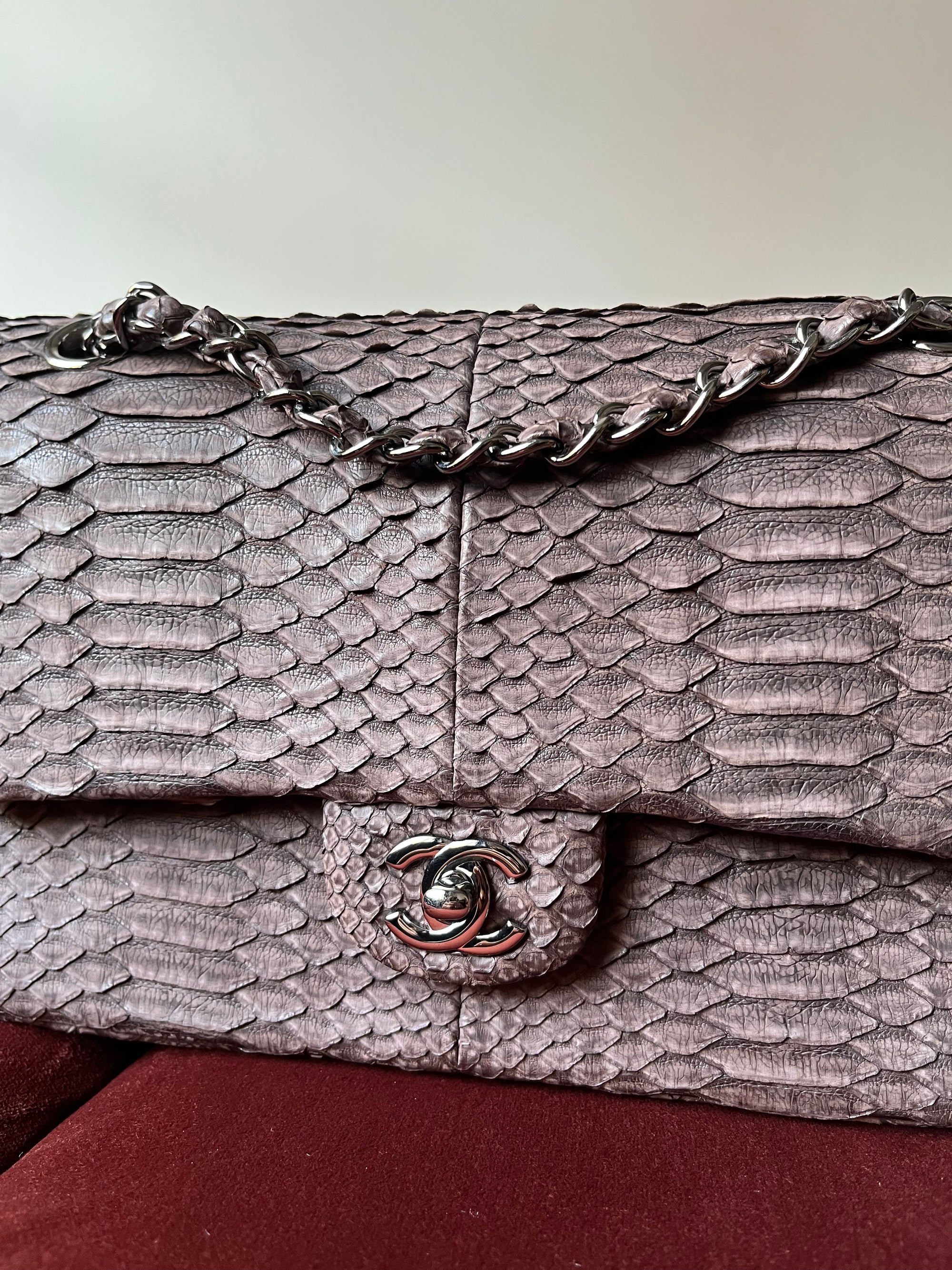Chanel Medium Classic Double Flap In Espresso Python (2011)