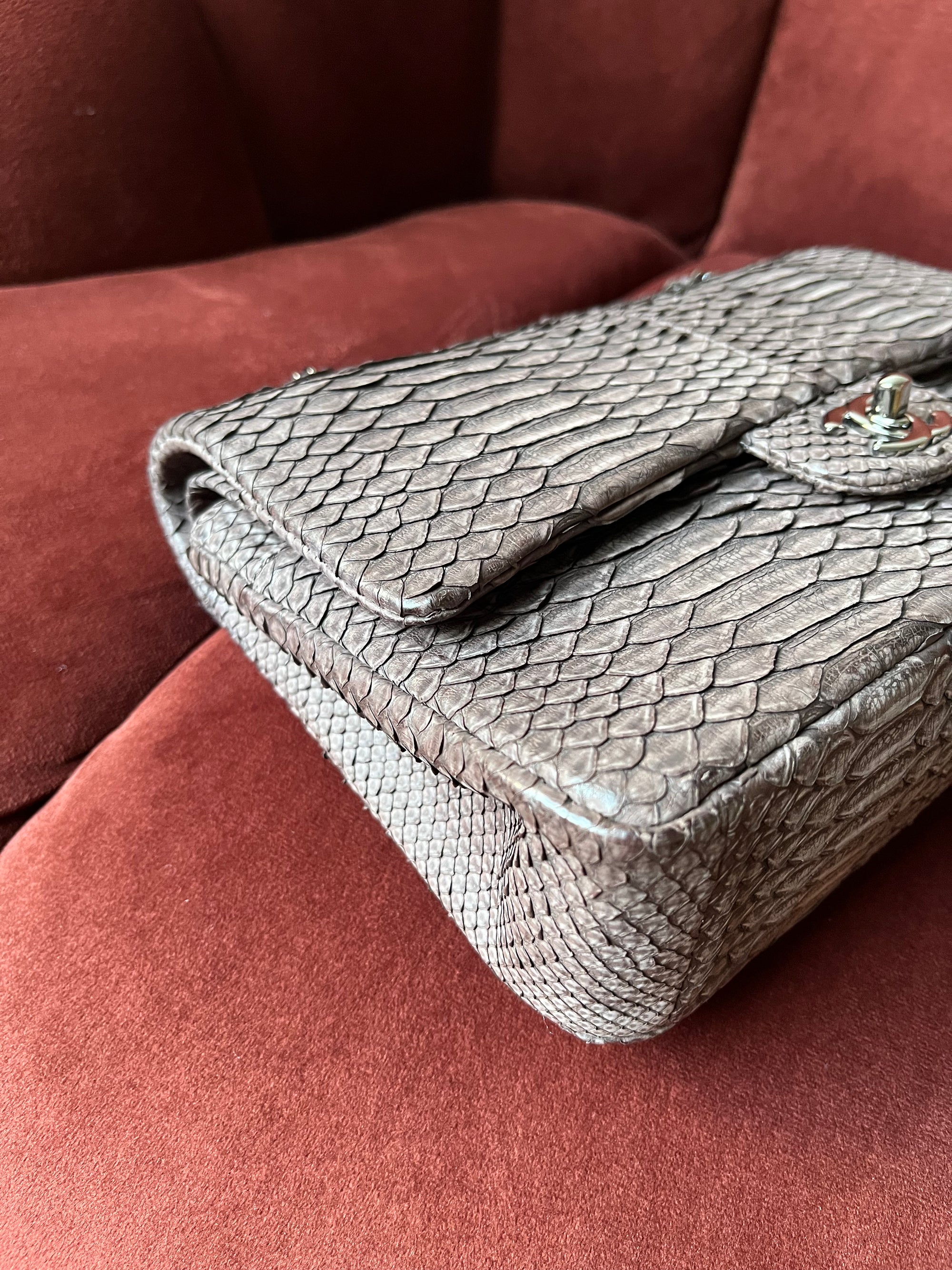 Chanel Medium Classic Double Flap In Espresso Python (2011)