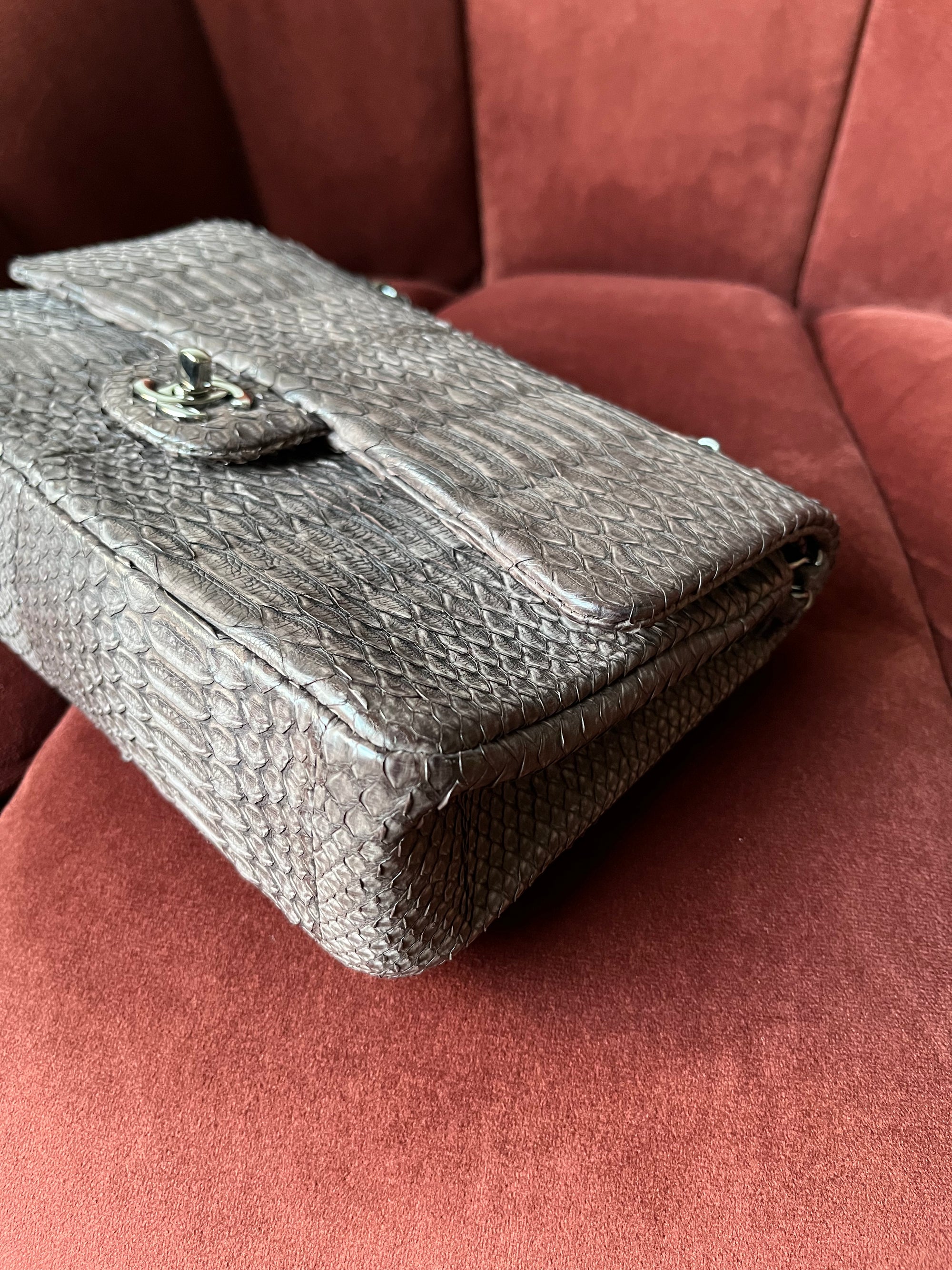 Chanel Medium Classic Double Flap In Espresso Python (2011)
