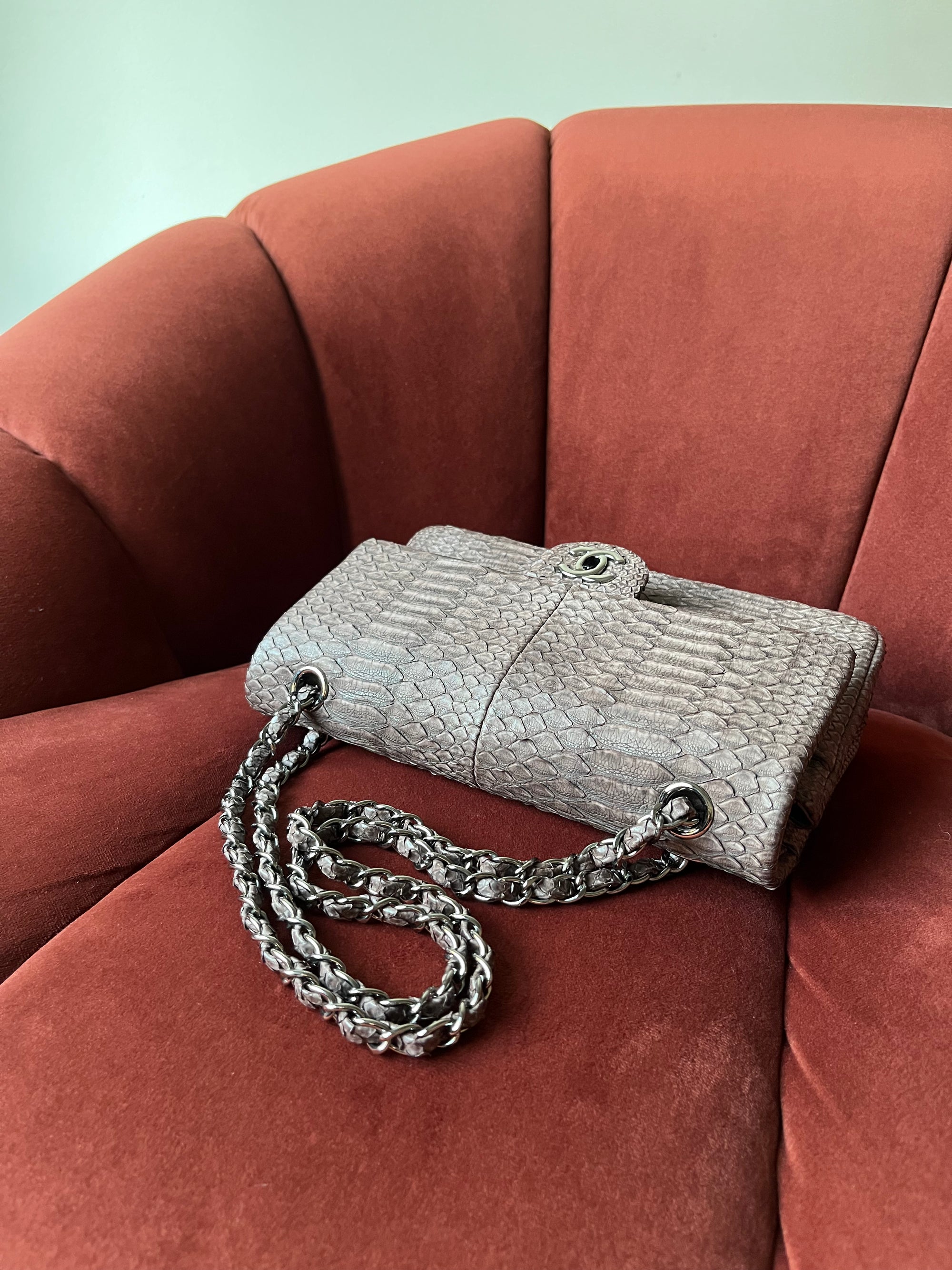 Chanel Medium Classic Double Flap In Espresso Python (2011)