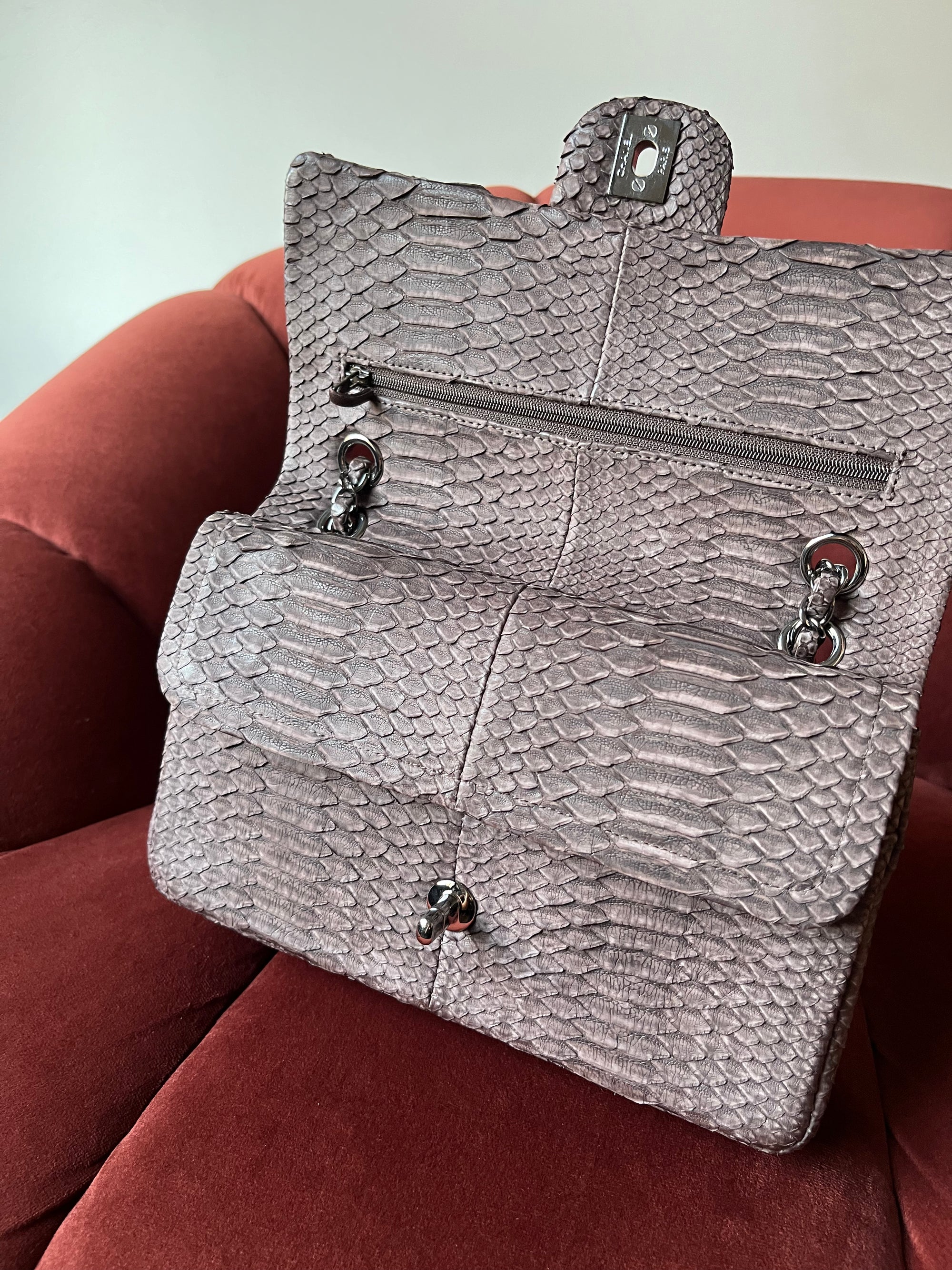 Chanel Medium Classic Double Flap In Espresso Python (2011)