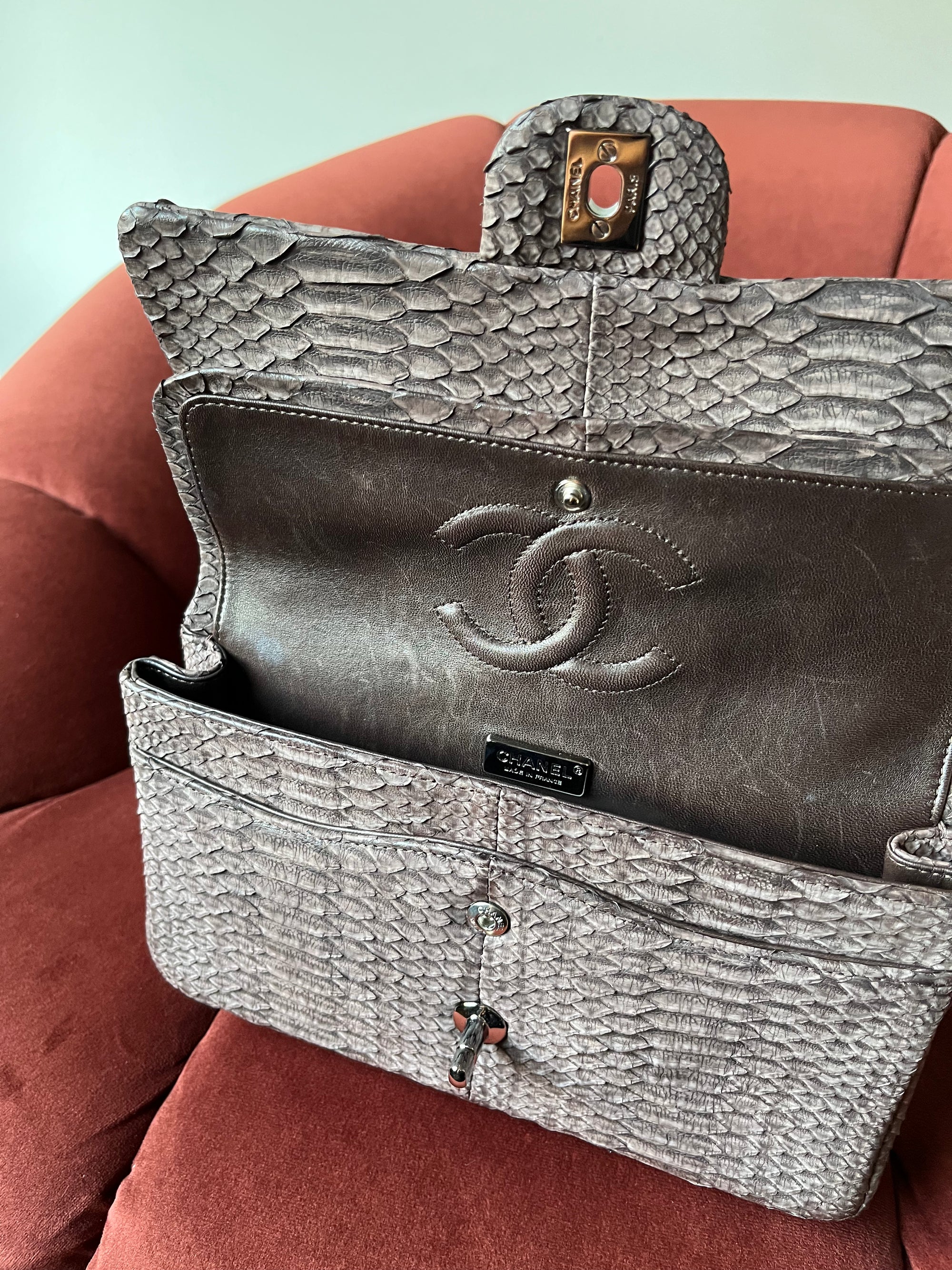 Chanel Medium Classic Double Flap In Espresso Python (2011)