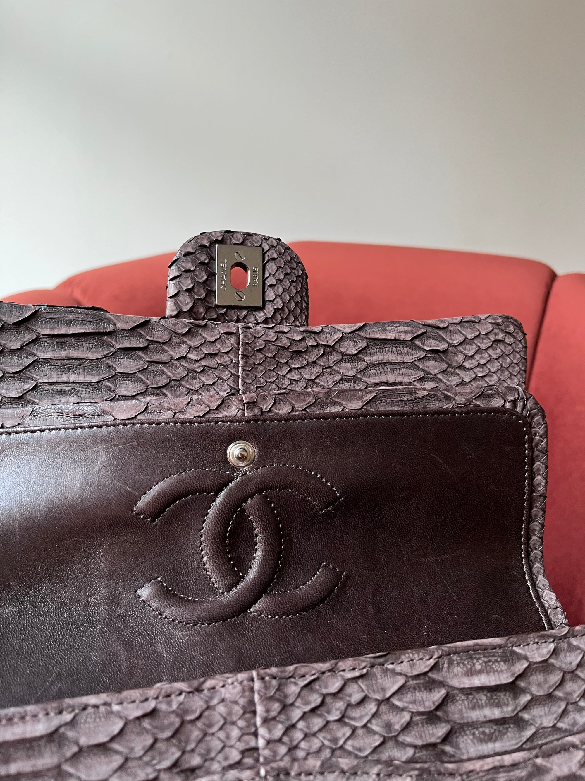 Chanel Medium Classic Double Flap In Espresso Python (2011)