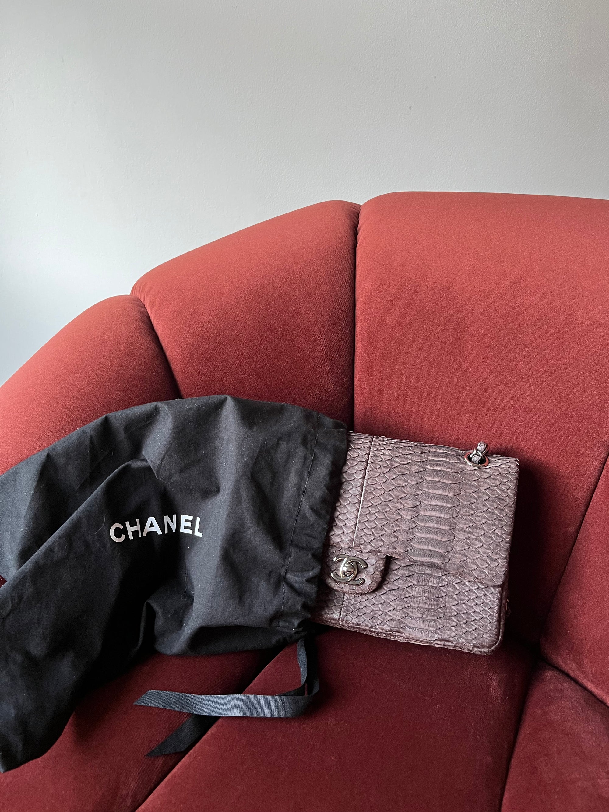 Chanel Medium Classic Double Flap In Espresso Python (2011)