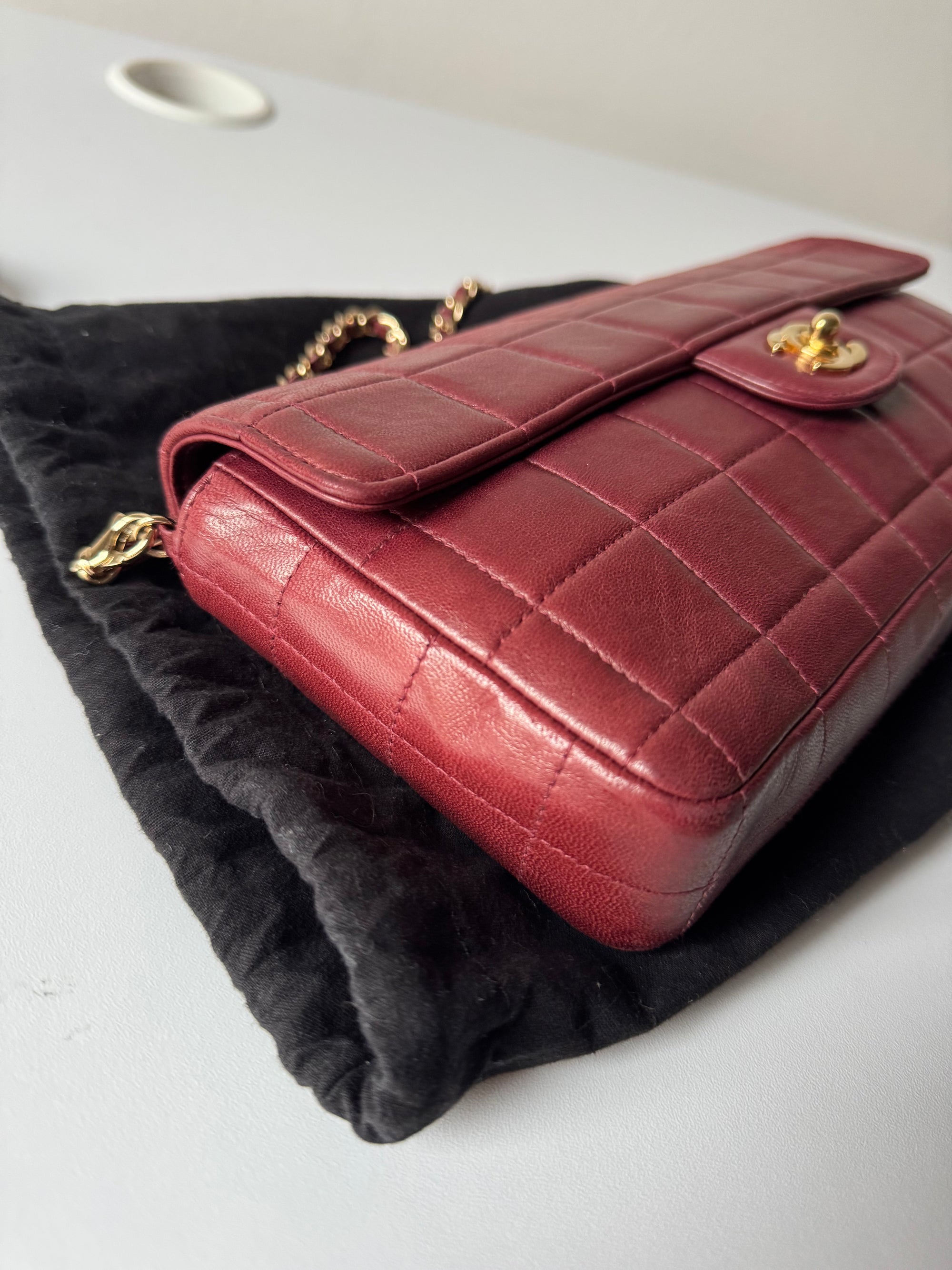 Chanel Burgundy East West Chocolate Bar Flap (2002-2003)