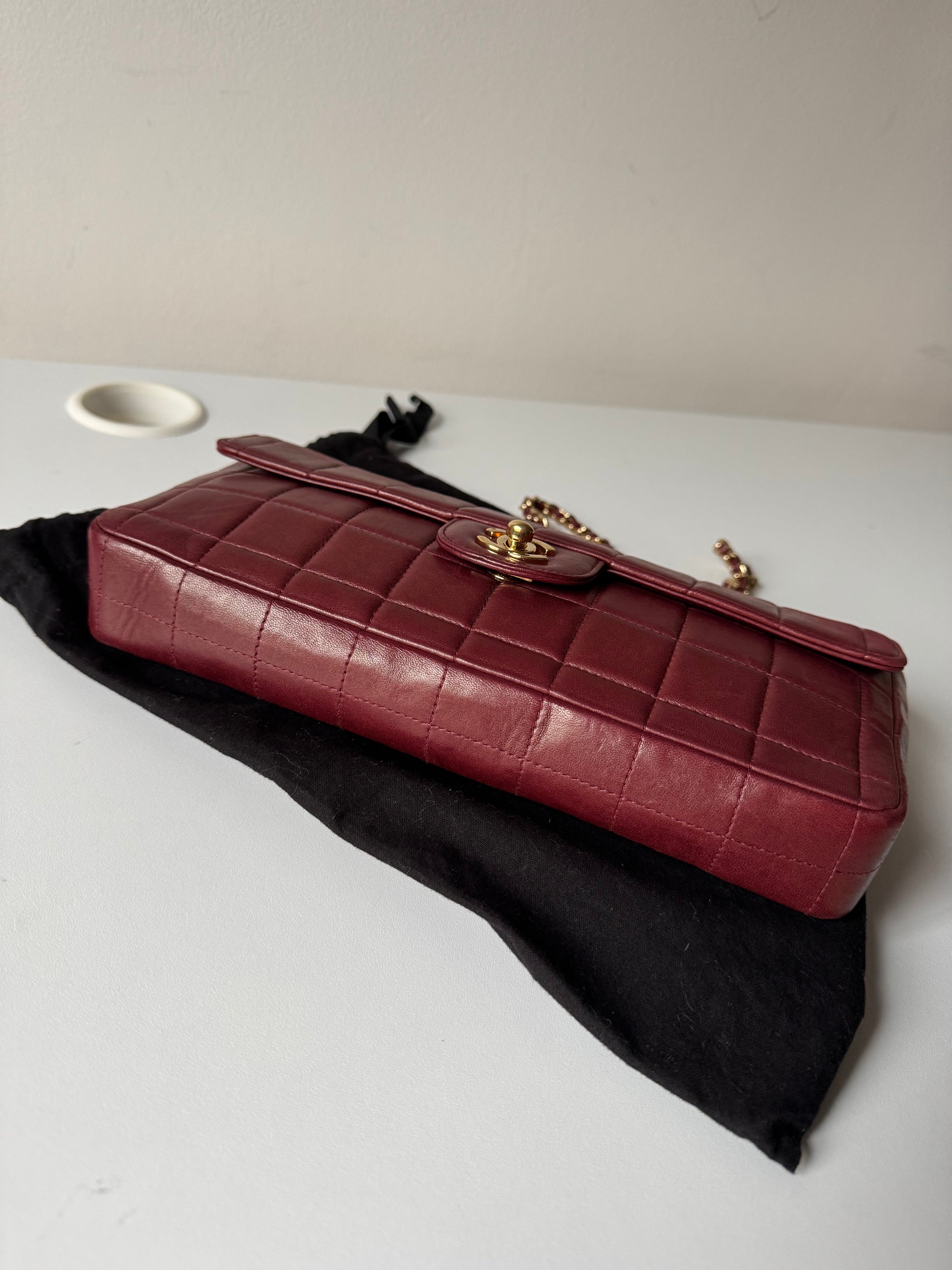 Chanel Burgundy East West Chocolate Bar Flap (2002-2003)