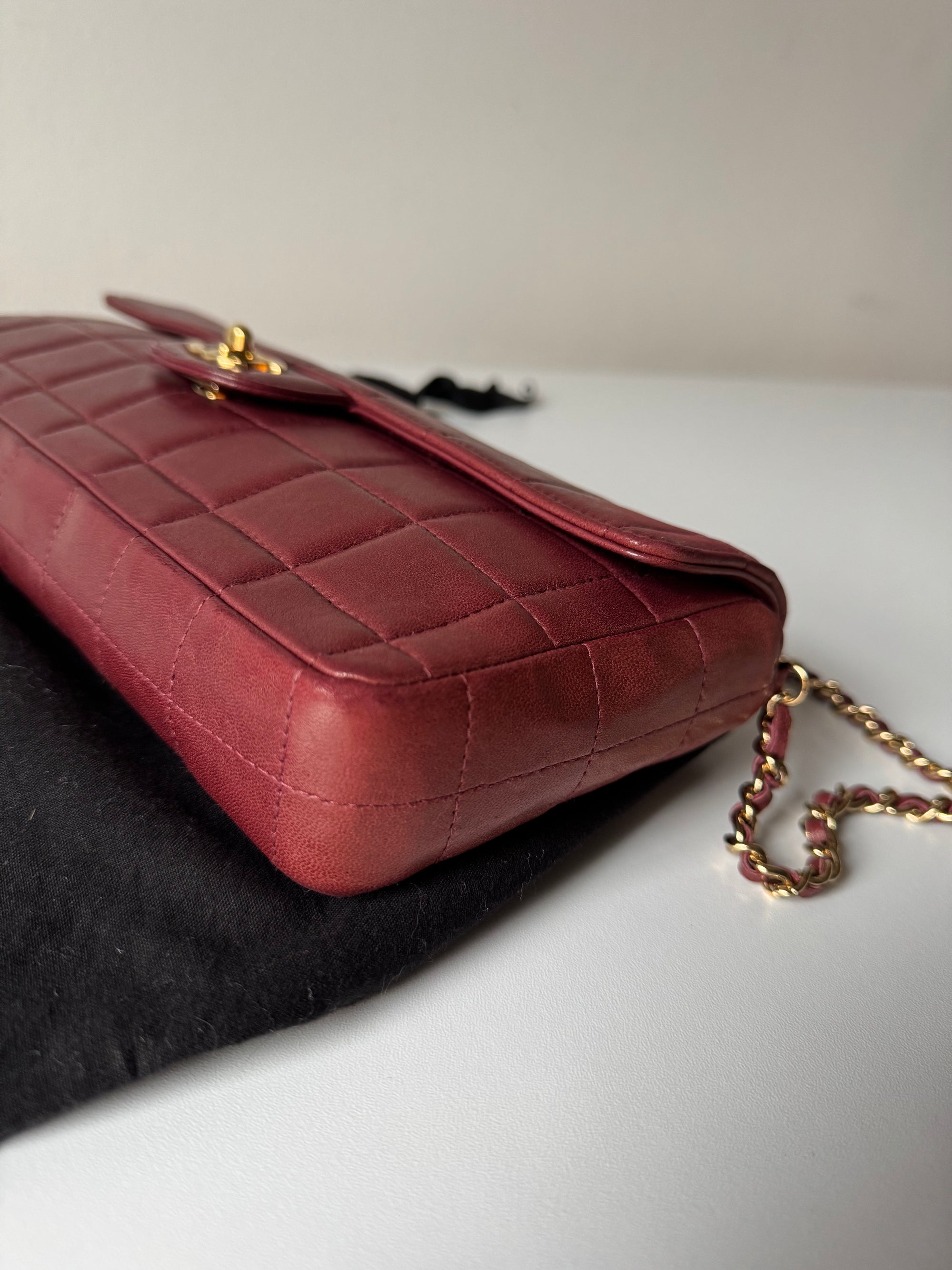 Chanel Burgundy East West Chocolate Bar Flap (2002-2003)