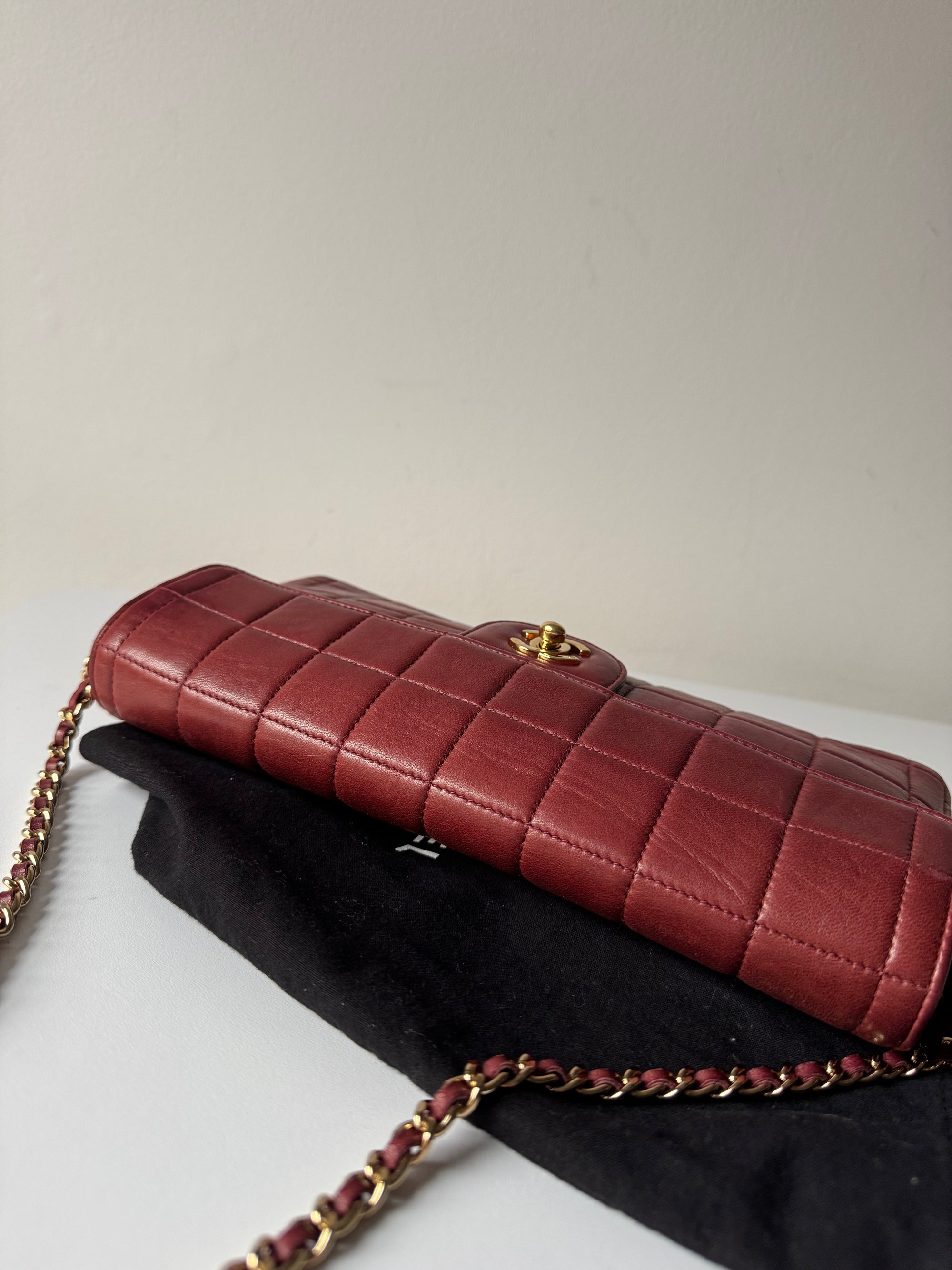 Chanel Burgundy East West Chocolate Bar Flap (2002-2003)