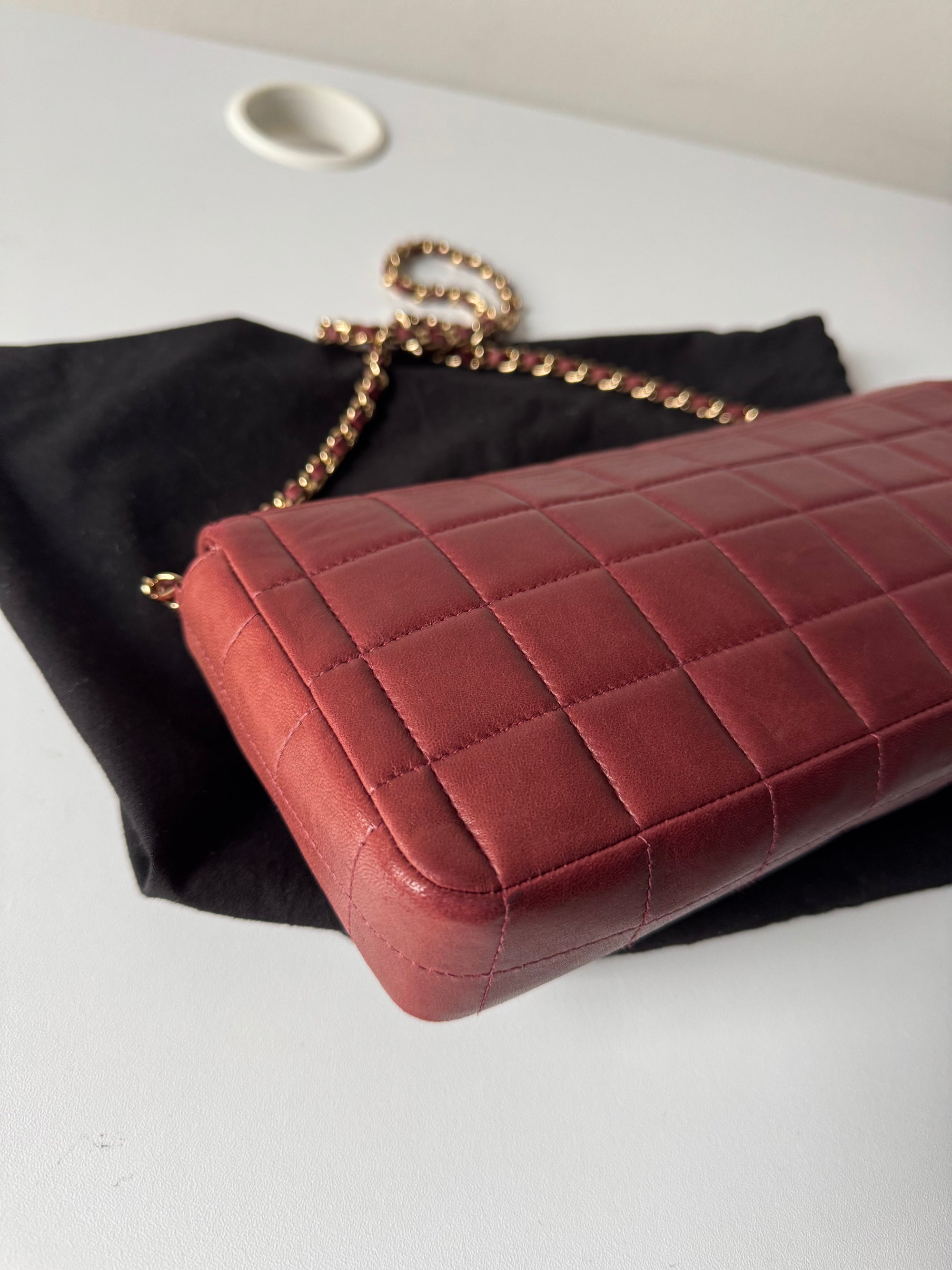 Chanel Burgundy East West Chocolate Bar Flap (2002-2003)