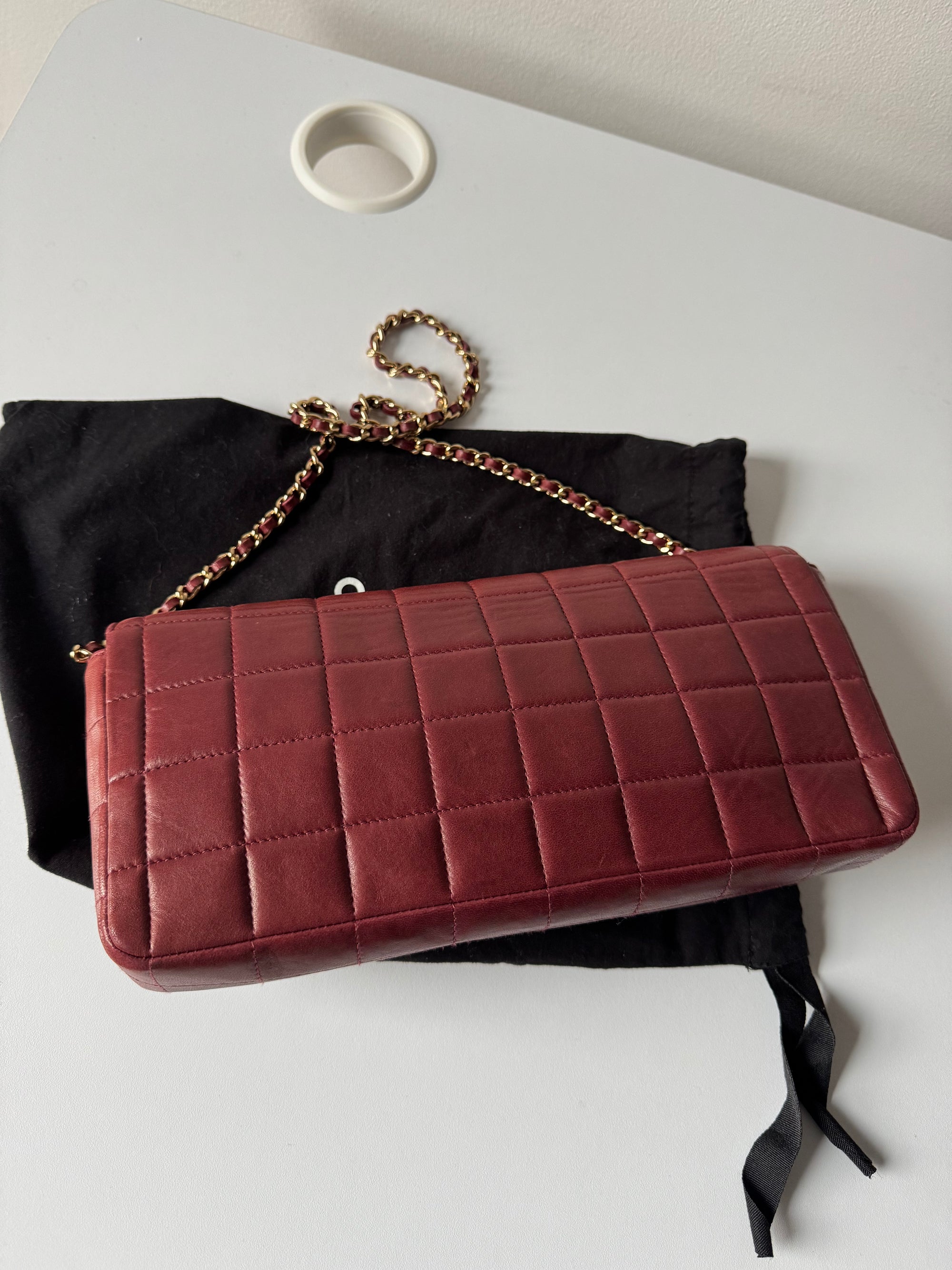 Chanel Burgundy East West Chocolate Bar Flap (2002-2003)