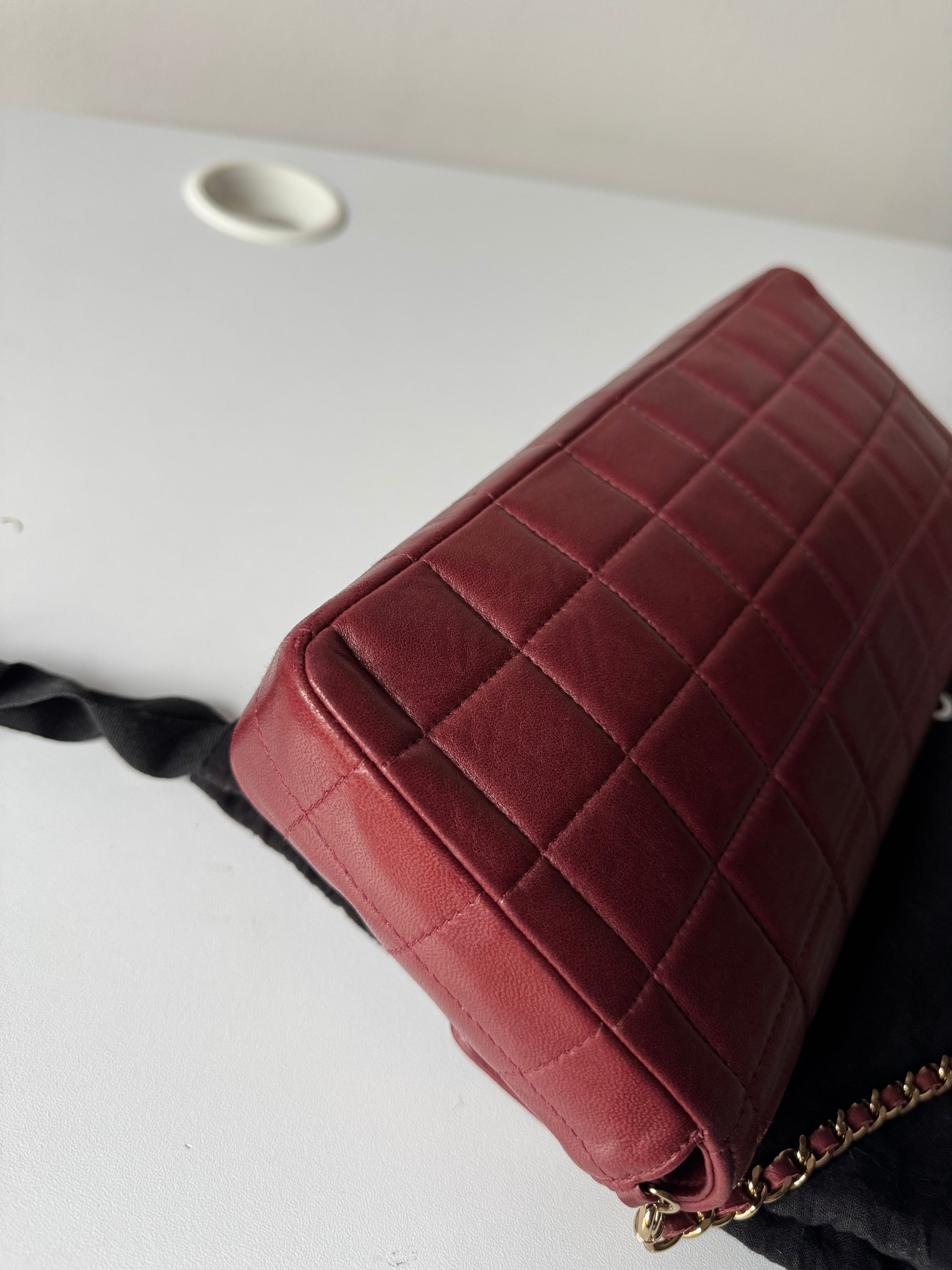 Chanel Burgundy East West Chocolate Bar Flap (2002-2003)