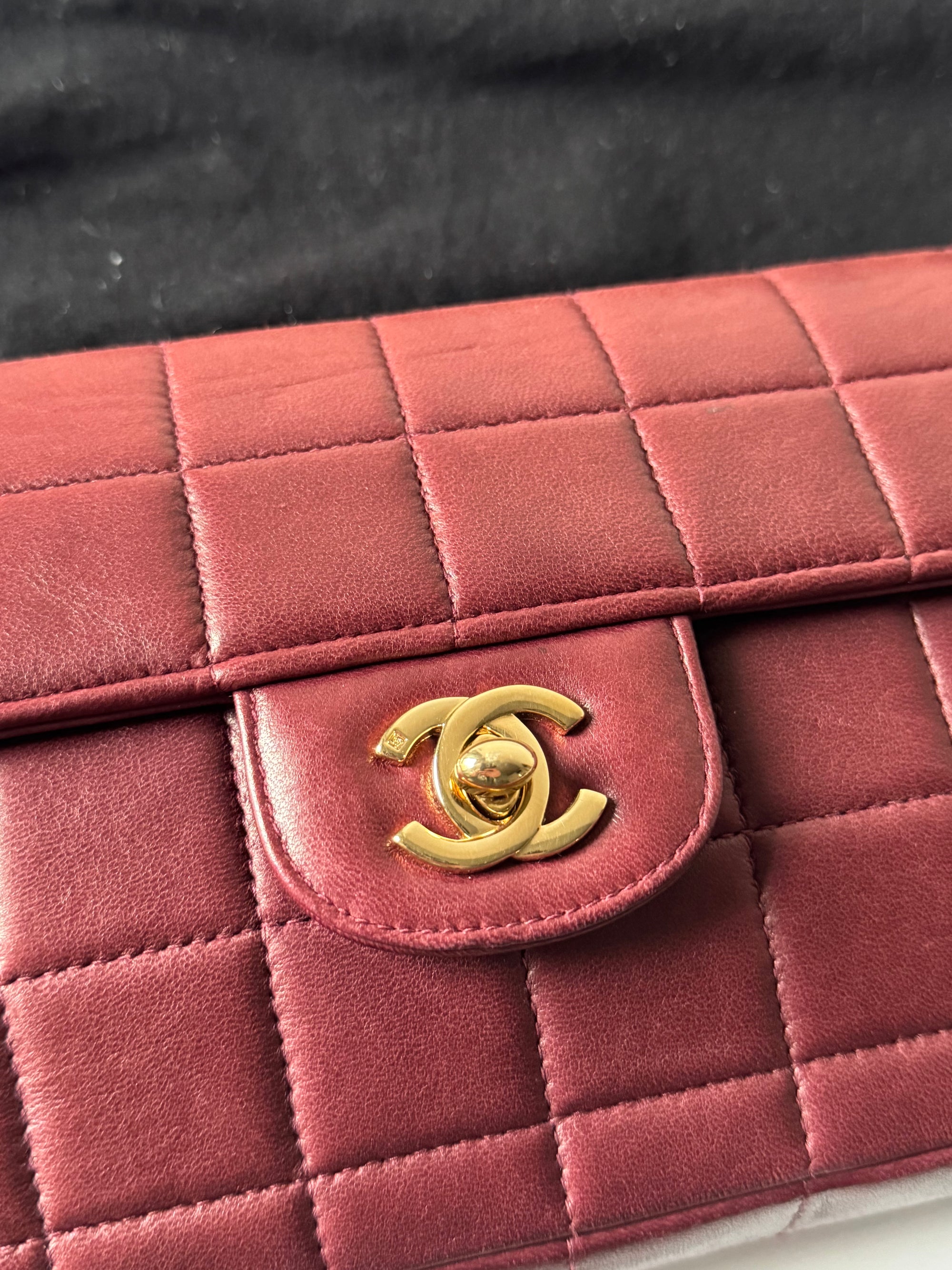 Chanel Burgundy East West Chocolate Bar Flap (2002-2003)