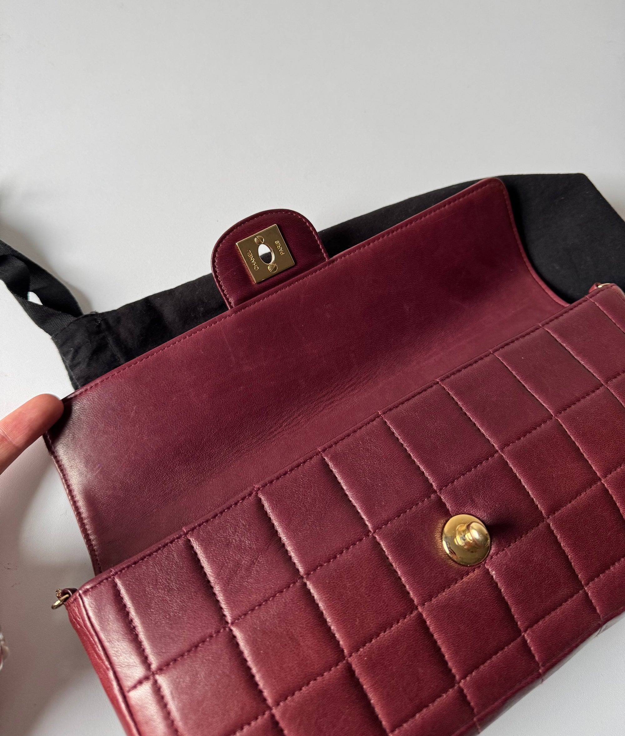 Chanel Burgundy East West Chocolate Bar Flap (2002-2003)