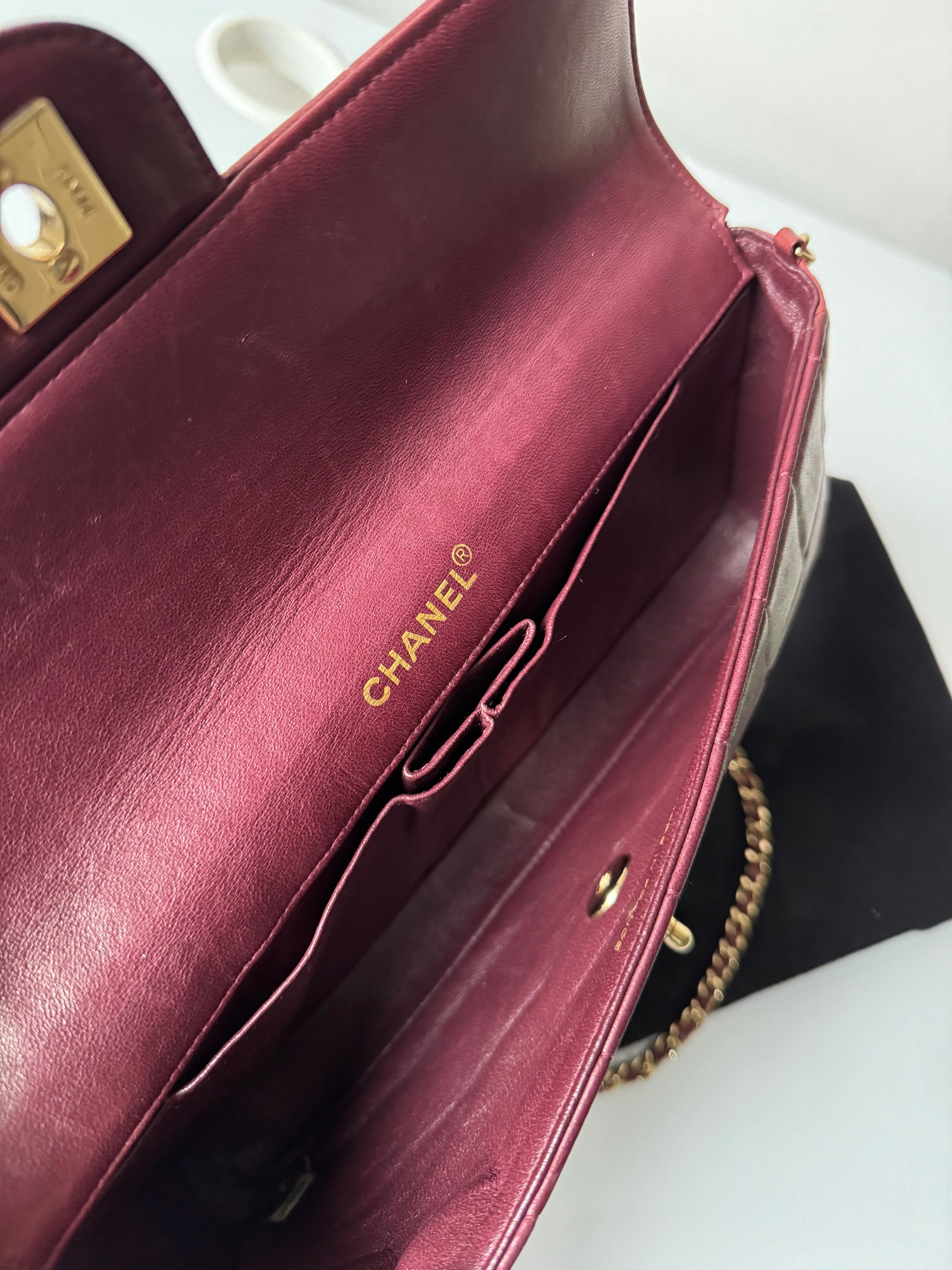 Chanel Burgundy East West Chocolate Bar Flap (2002-2003)