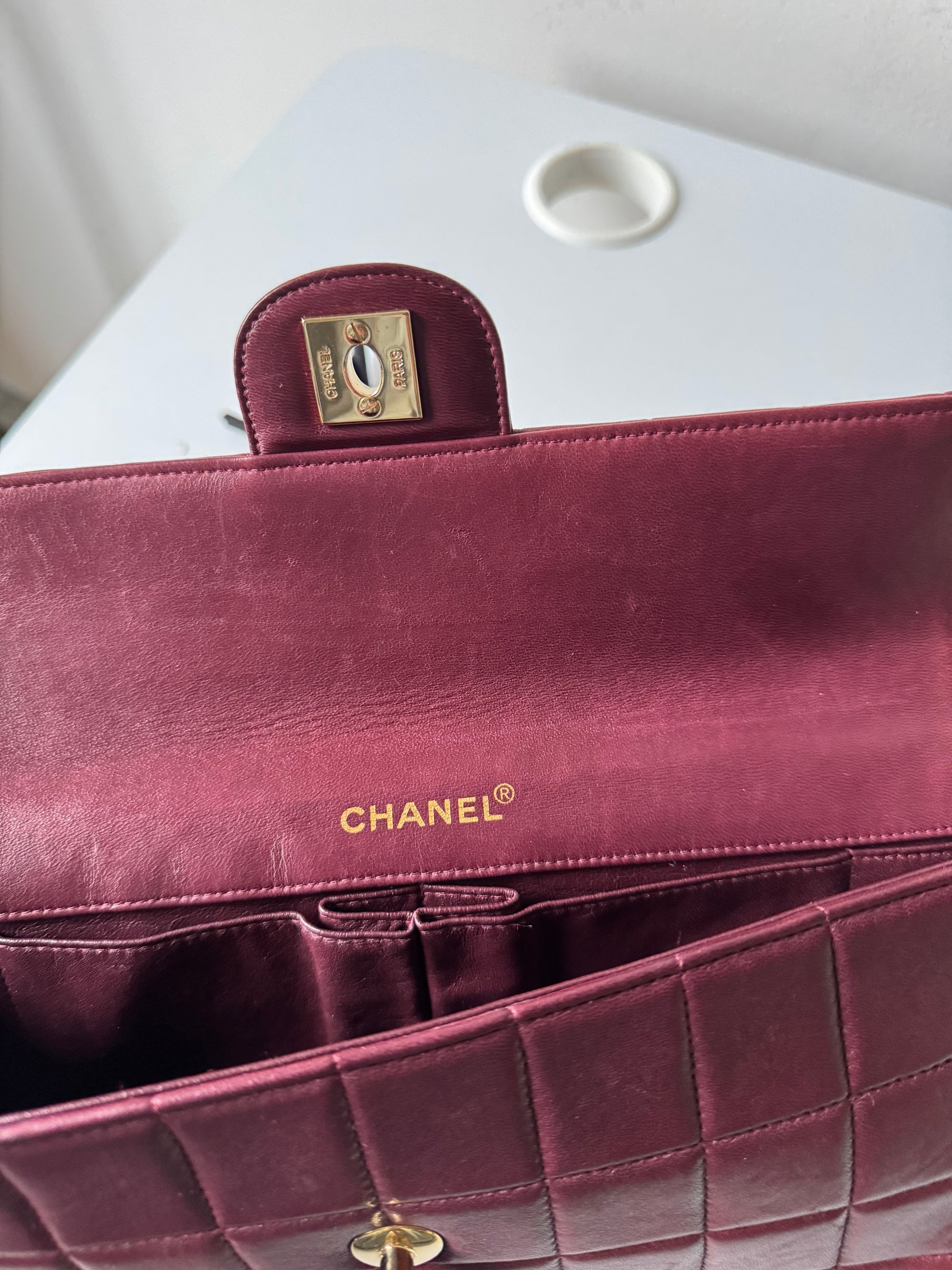 Chanel Burgundy East West Chocolate Bar Flap (2002-2003)