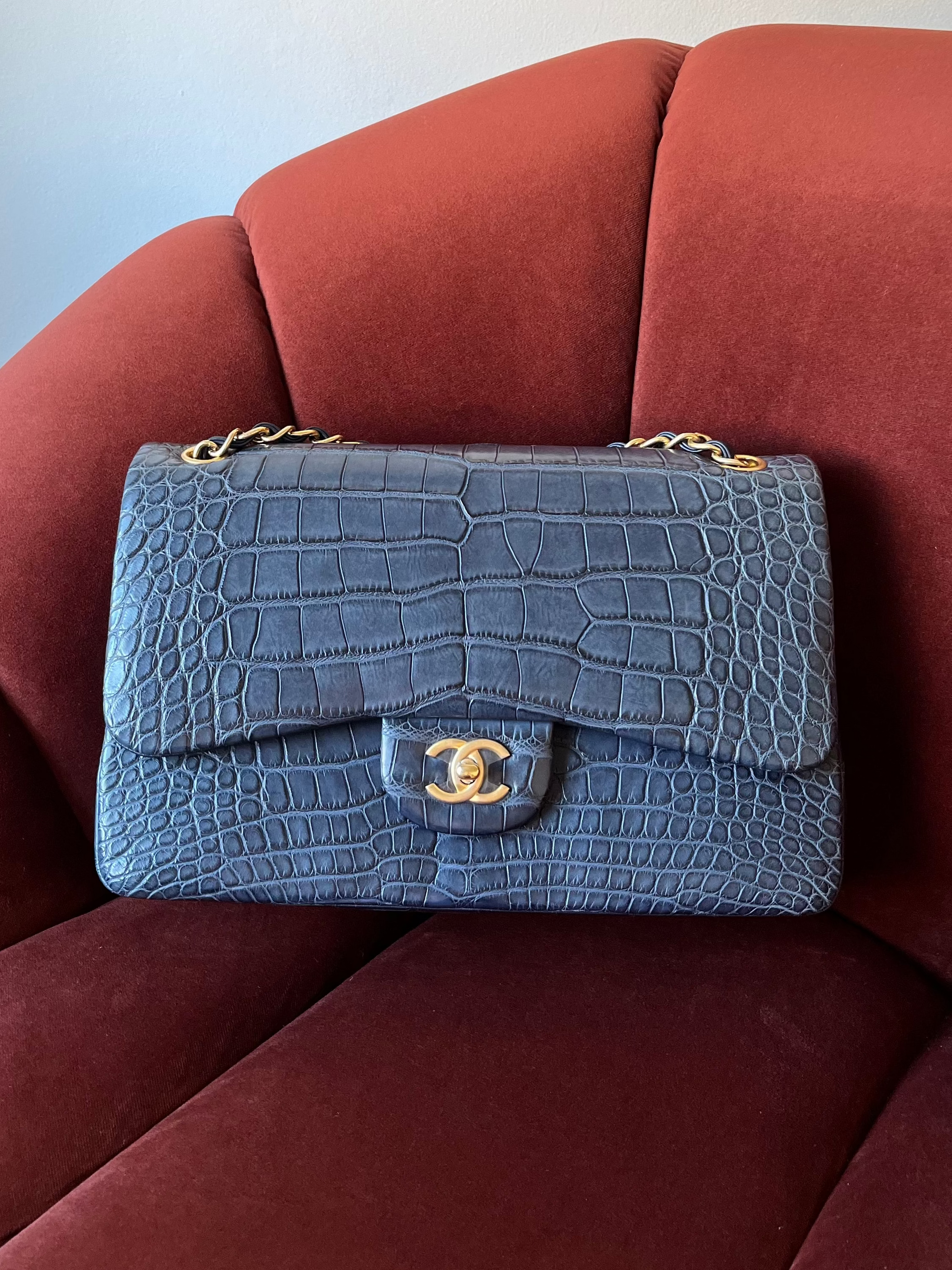 Chanel Classic Jumbo Double Flap In Navy Alligator (2014)