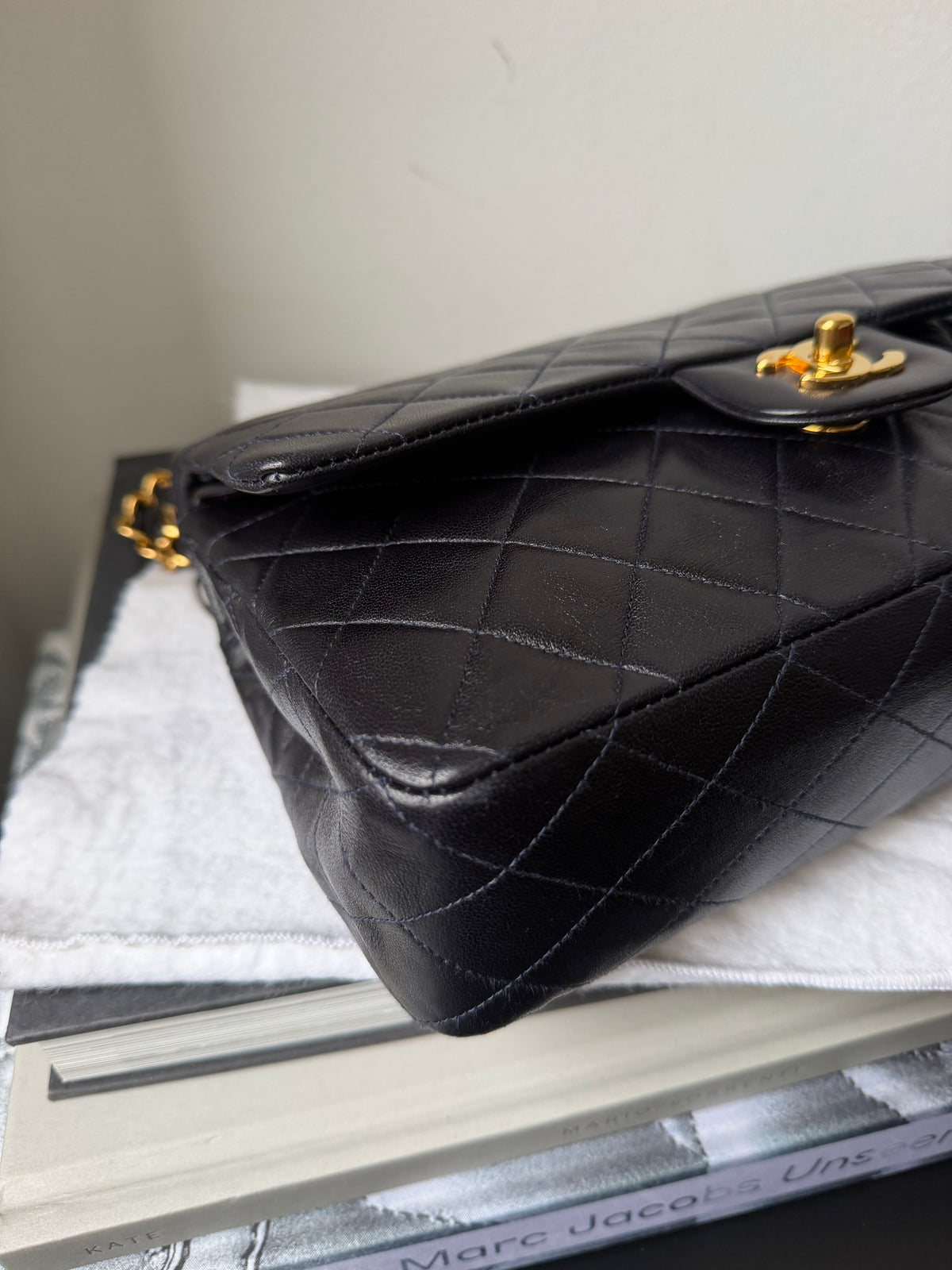 Chanel Vintage Medium Classic Double Flap In Navy Lambskin (1994-1996)