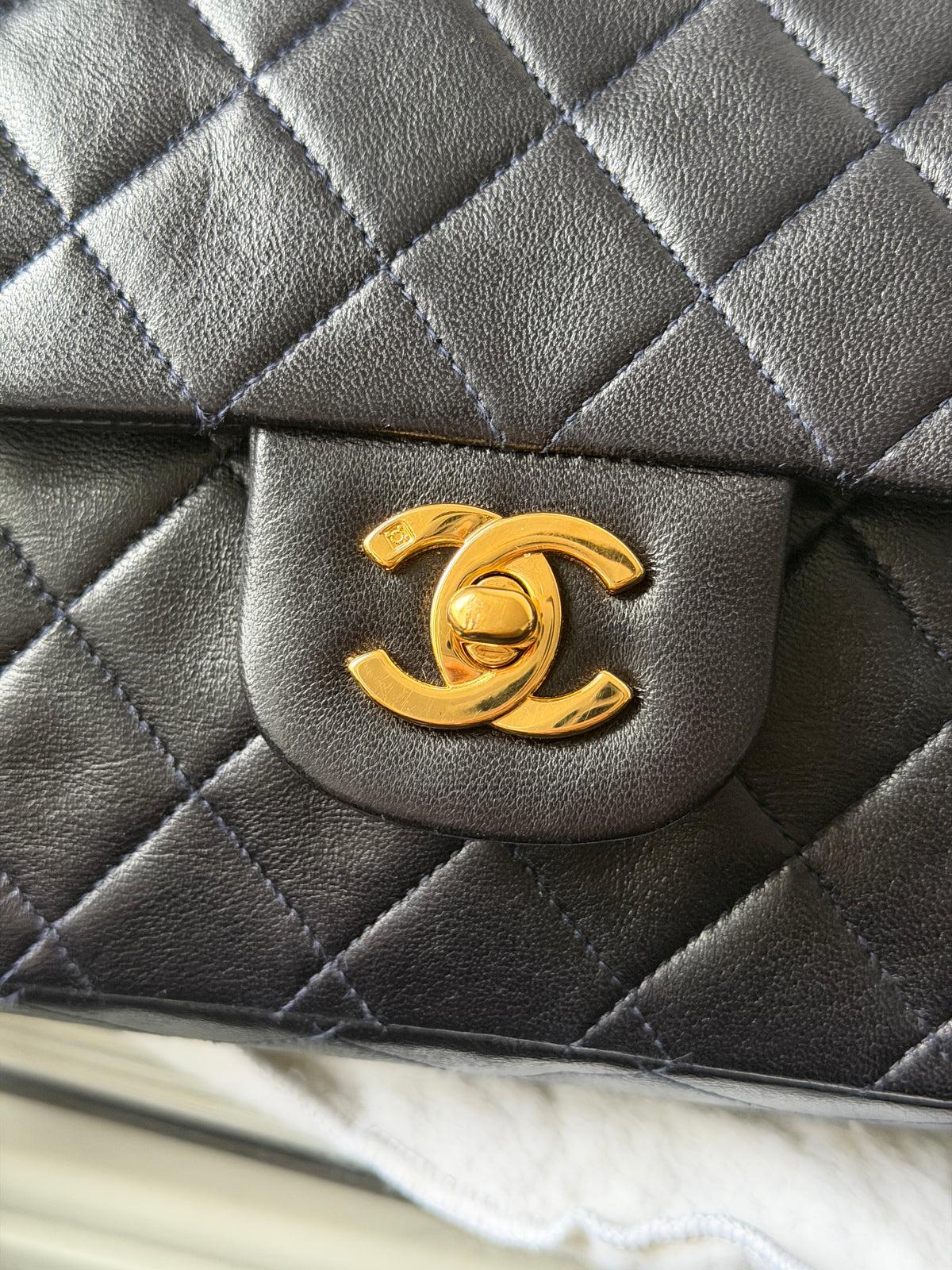 Chanel Vintage Medium Classic Double Flap In Navy Lambskin (1994-1996)