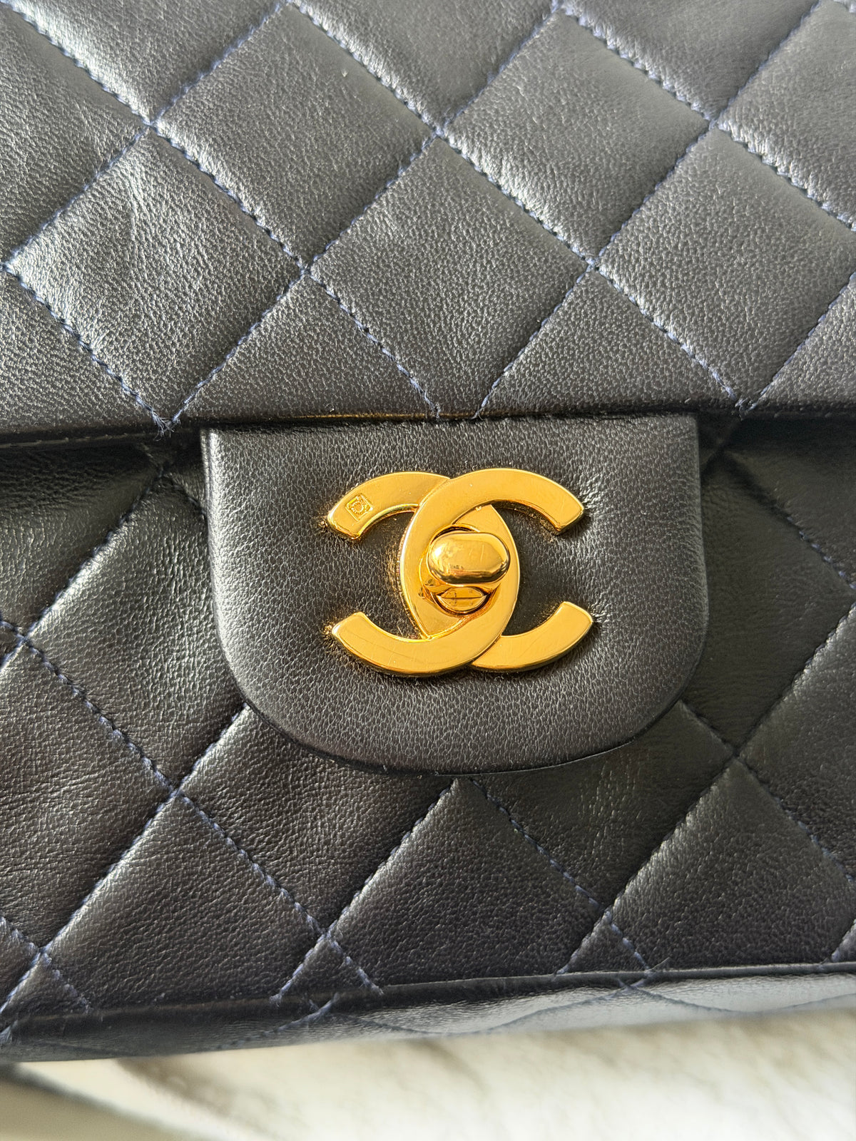 Chanel Vintage Medium Classic Double Flap In Navy Lambskin (1994-1996)
