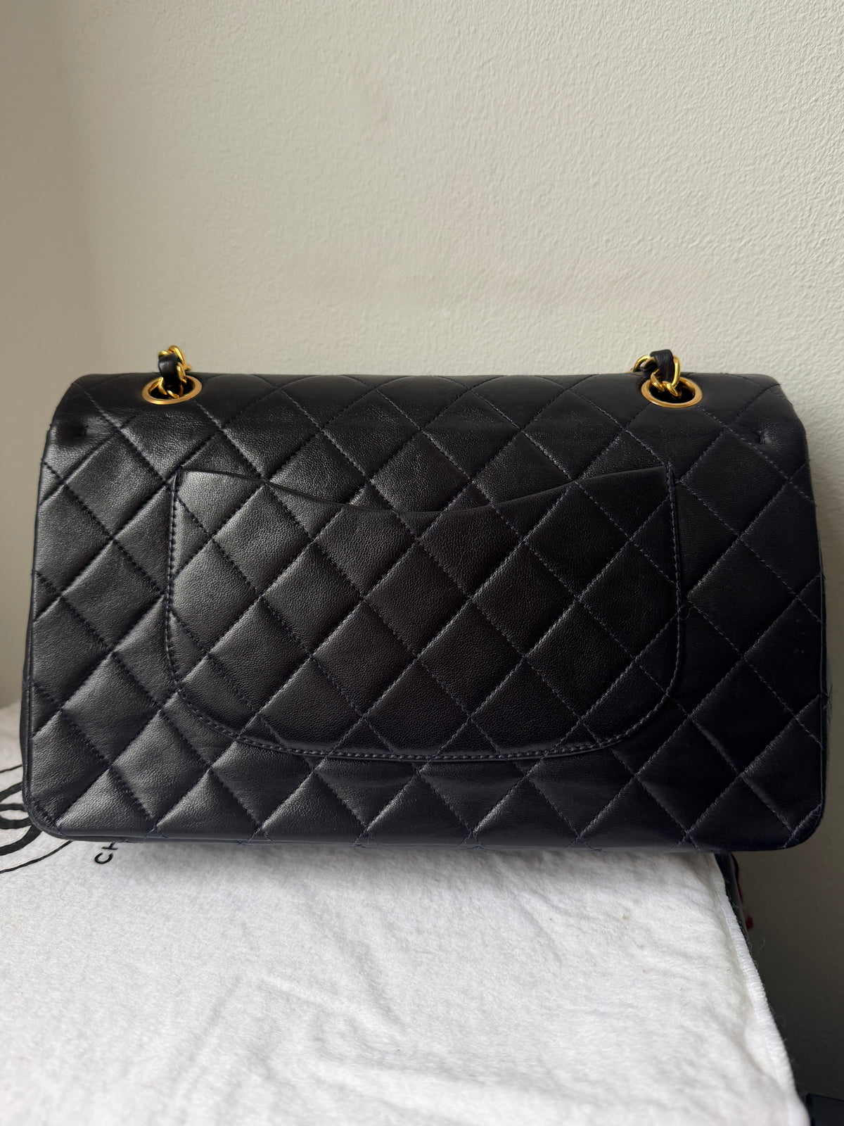 Chanel Vintage Medium Classic Double Flap In Navy Lambskin (1994-1996)