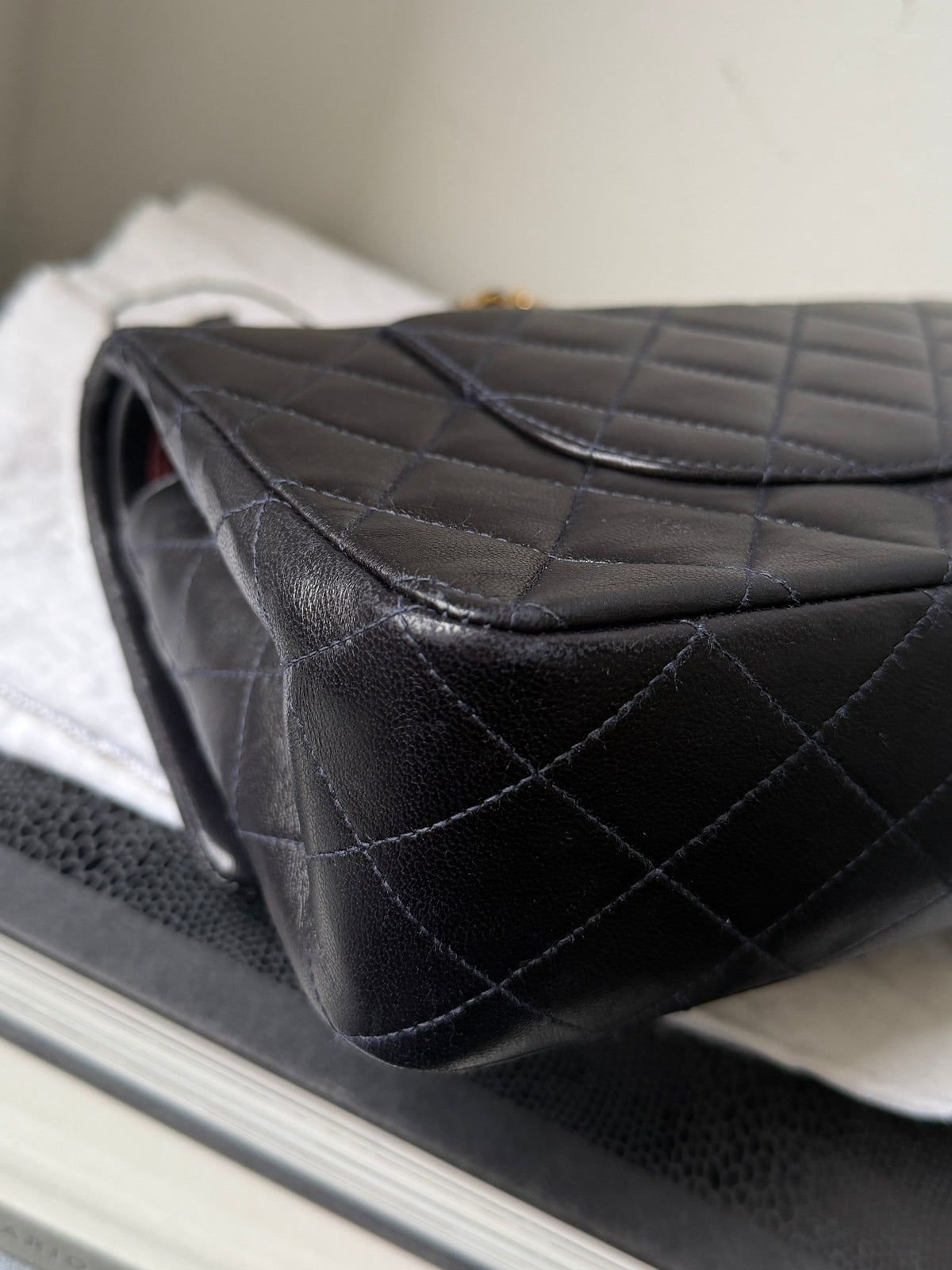 Chanel Vintage Medium Classic Double Flap In Navy Lambskin (1994-1996)