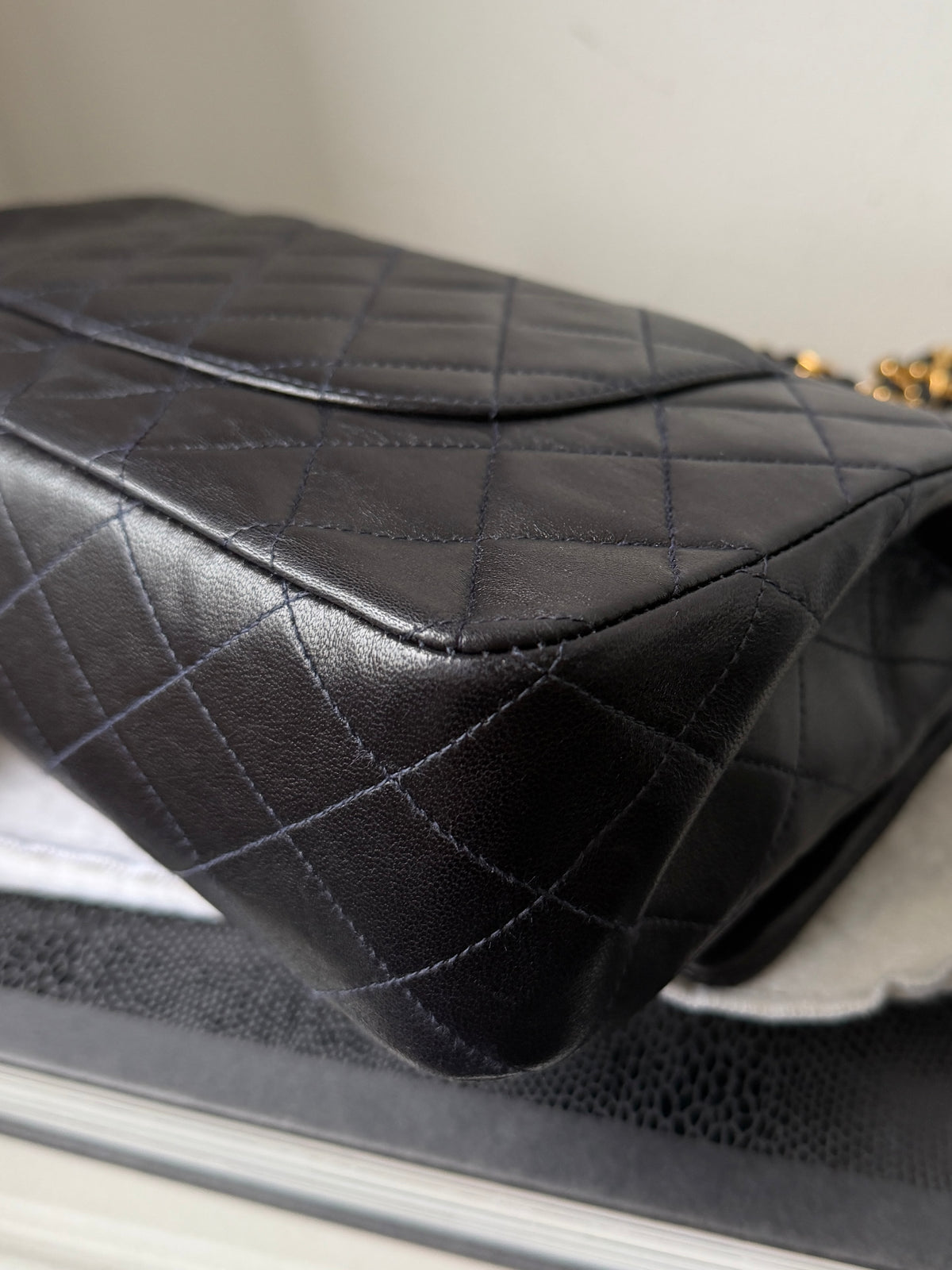 Chanel Vintage Medium Classic Double Flap In Navy Lambskin (1994-1996)