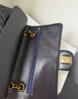 Chanel Vintage Medium Classic Double Flap In Navy Lambskin (1994-1996)