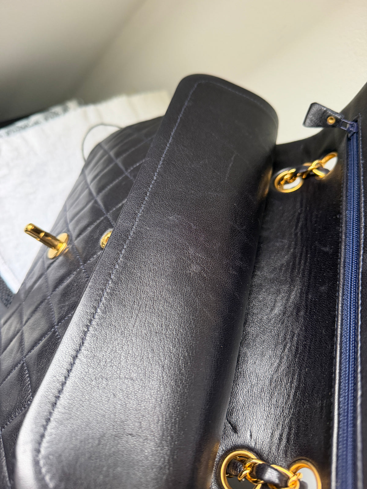 Chanel Vintage Medium Classic Double Flap In Navy Lambskin (1994-1996)