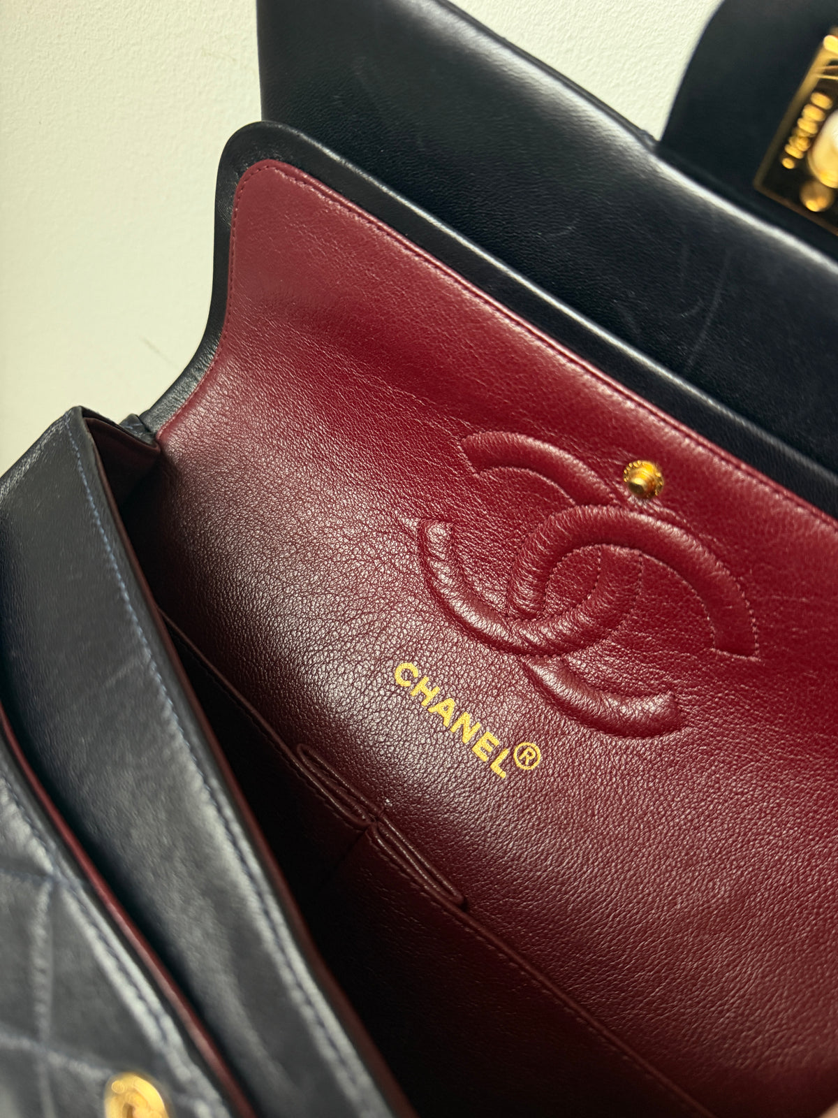 Chanel Vintage Medium Classic Double Flap In Navy Lambskin (1994-1996)