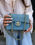 Chanel Vintage Mini Square Flap In Light Blue Denim (1991)
