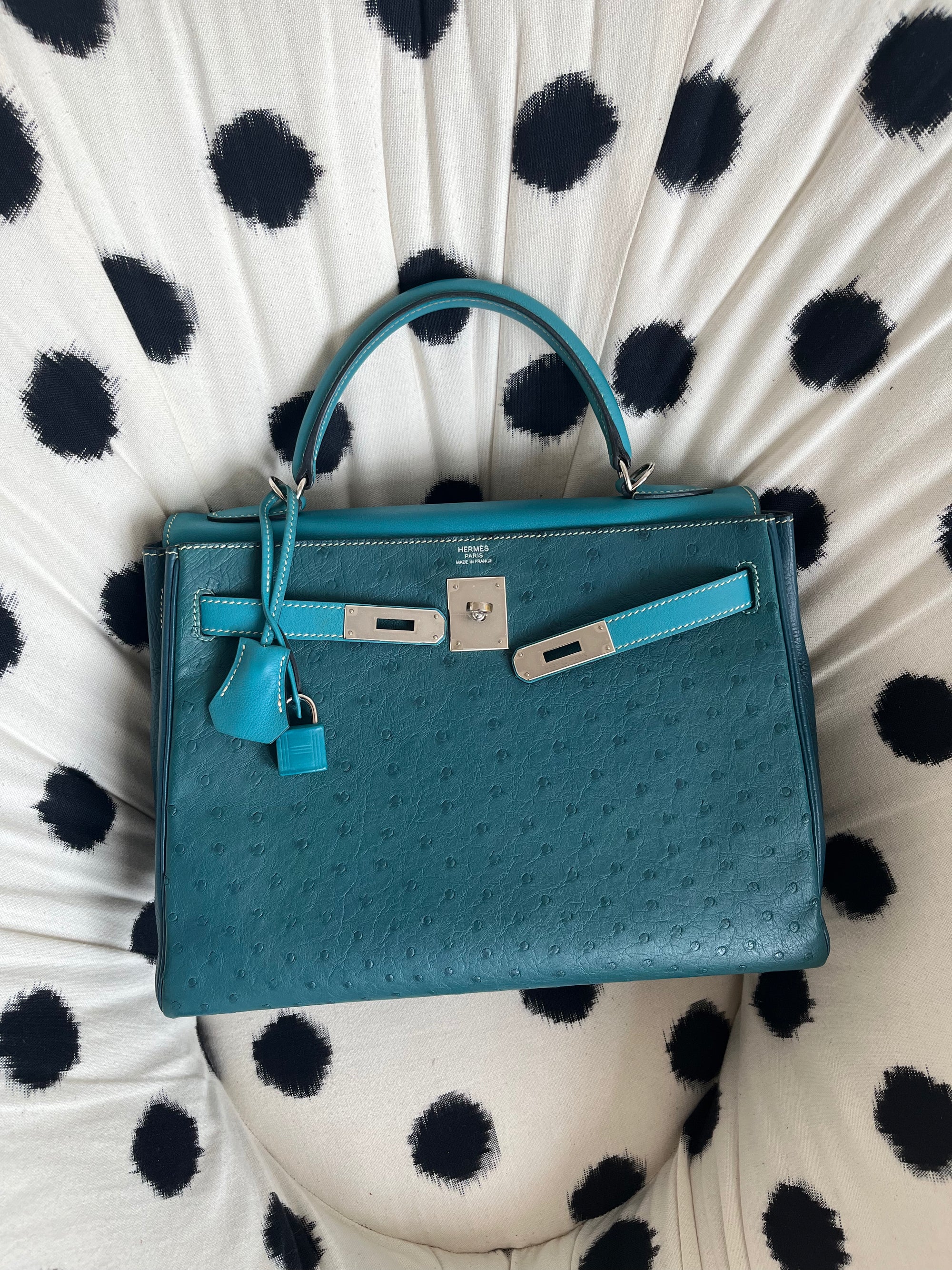 Hermès Tri-Leather Kelly 32 In Ostrich, Clemence &amp; Swift (2014)