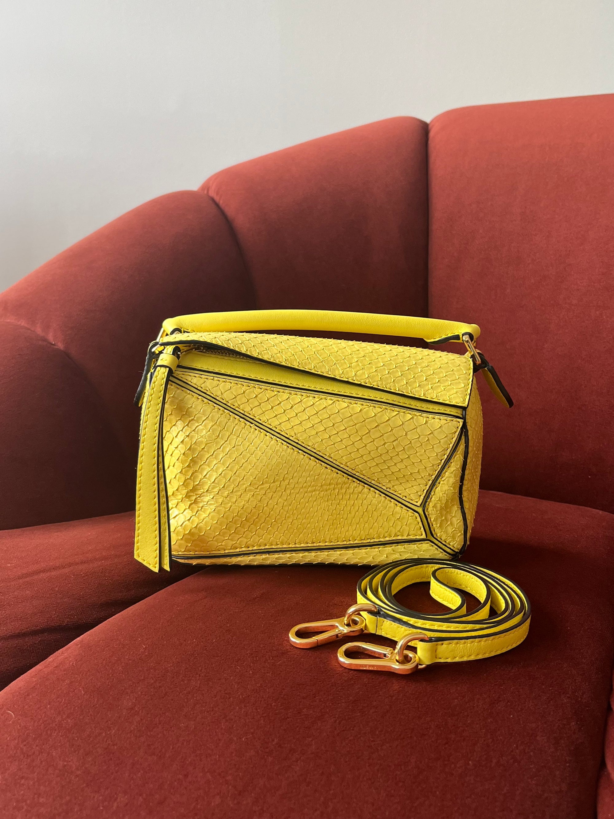Loewe Mini Puzzle Bag In Yellow Python