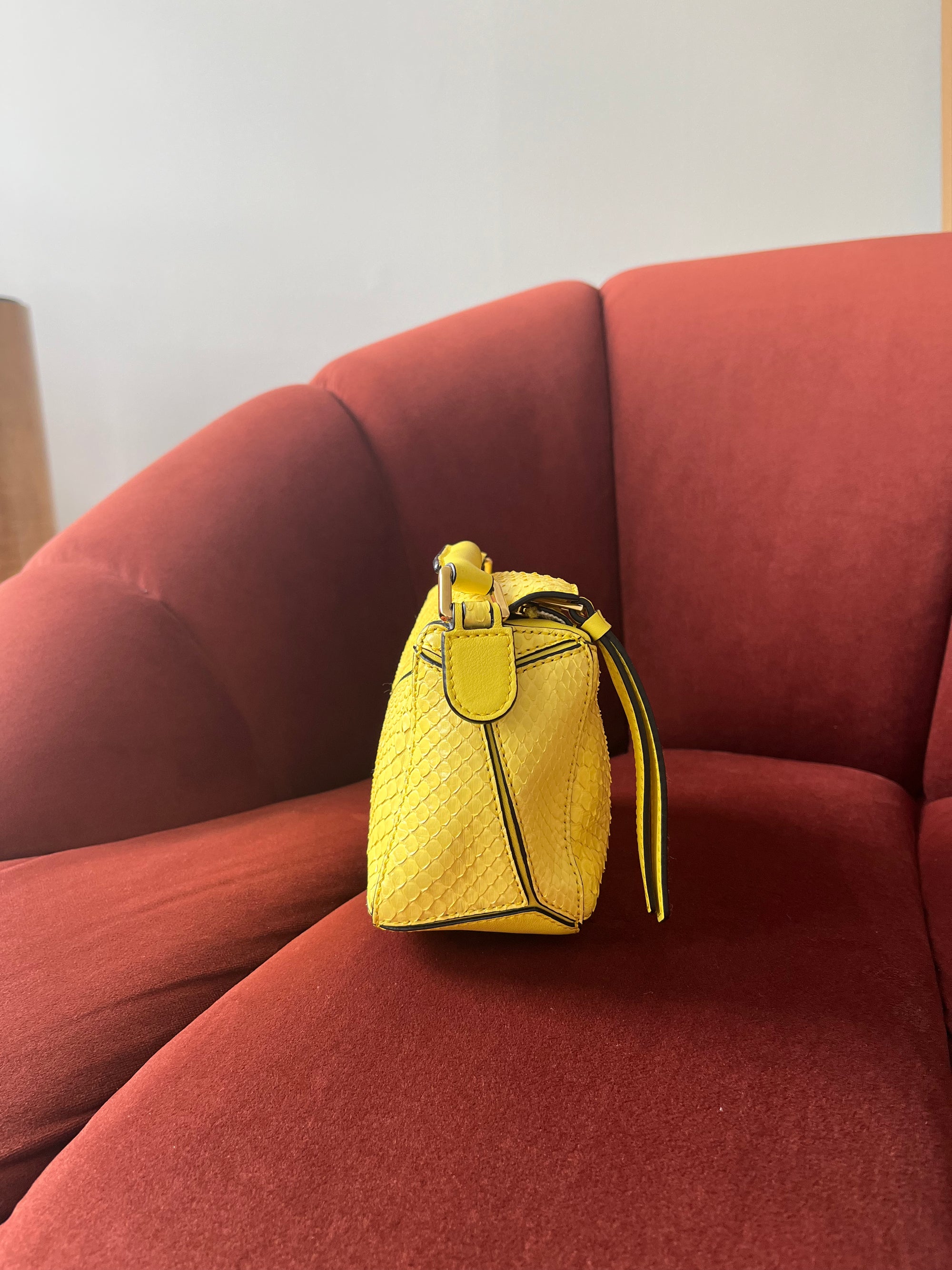 Loewe Mini Puzzle Bag In Yellow Python