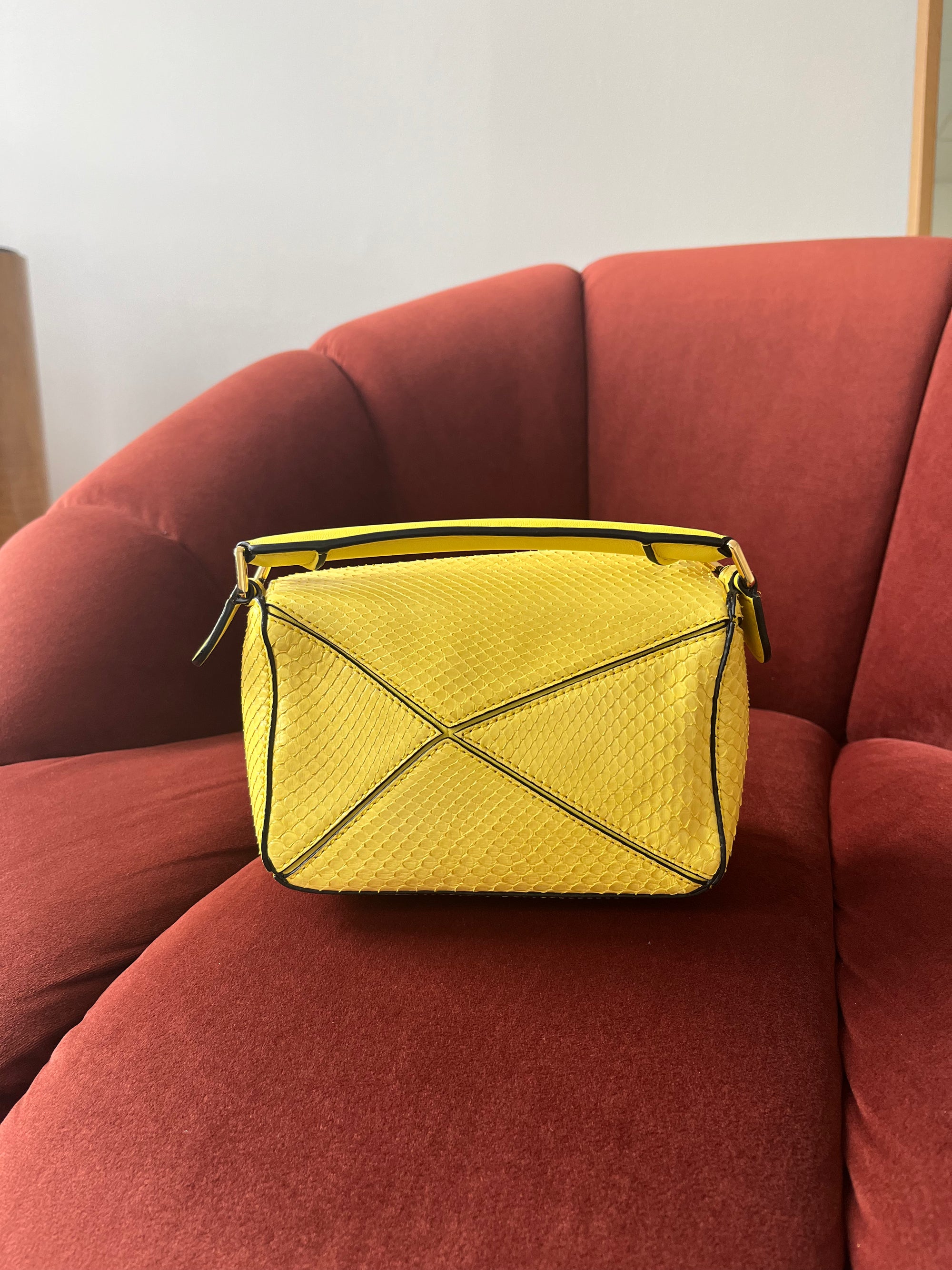 Loewe Mini Puzzle Bag In Yellow Python