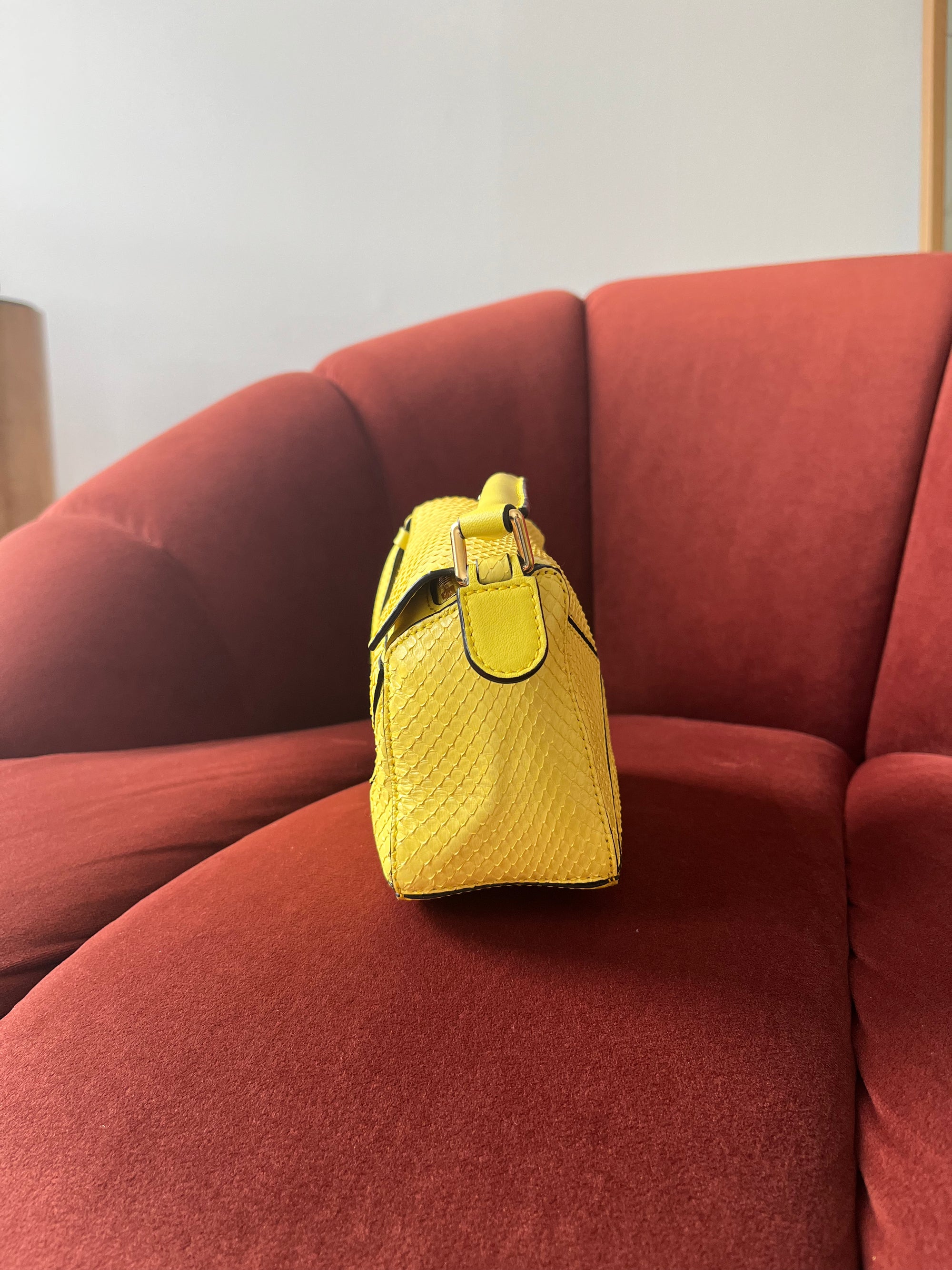 Loewe Mini Puzzle Bag In Yellow Python
