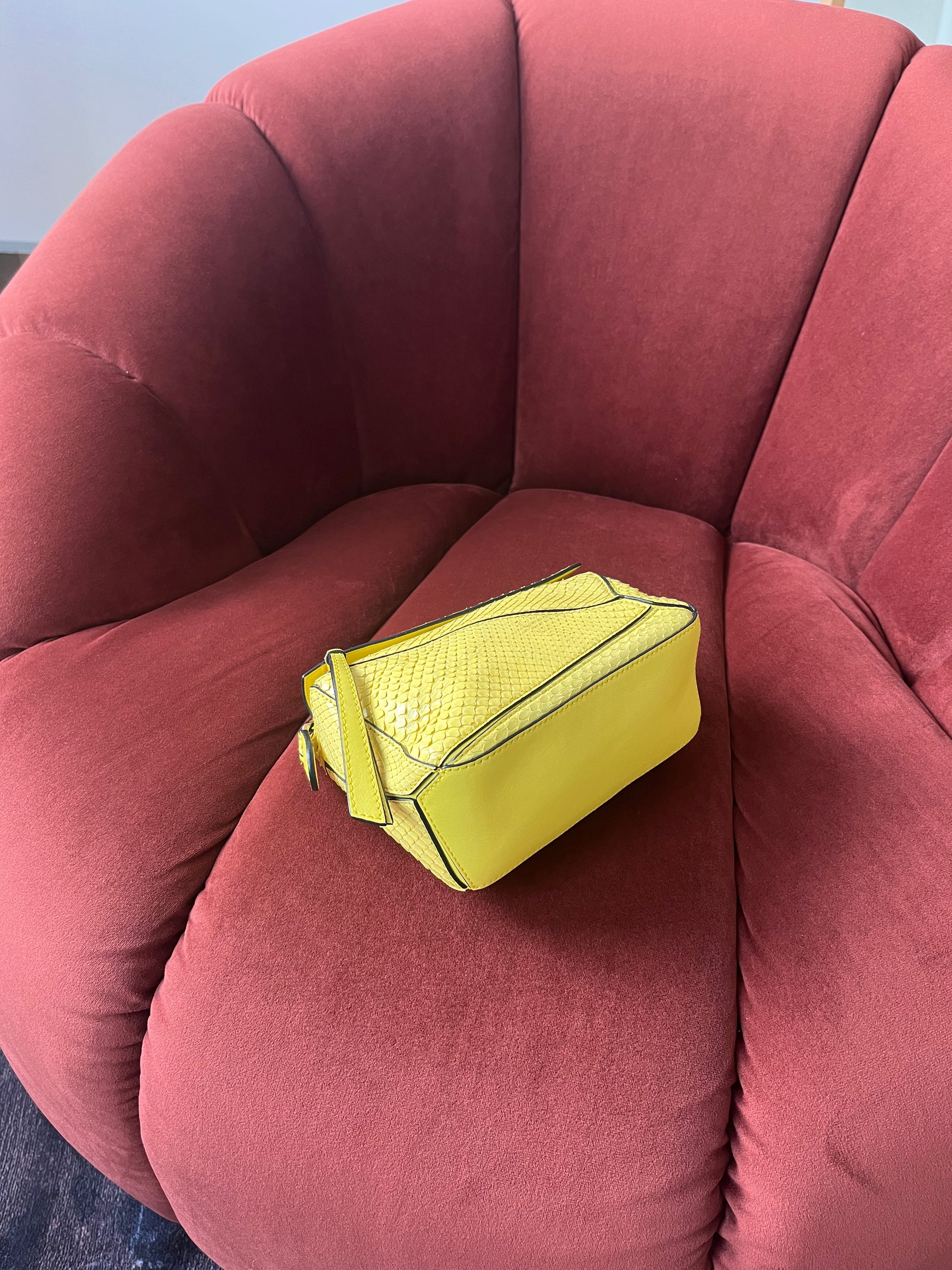 Loewe Mini Puzzle Bag In Yellow Python