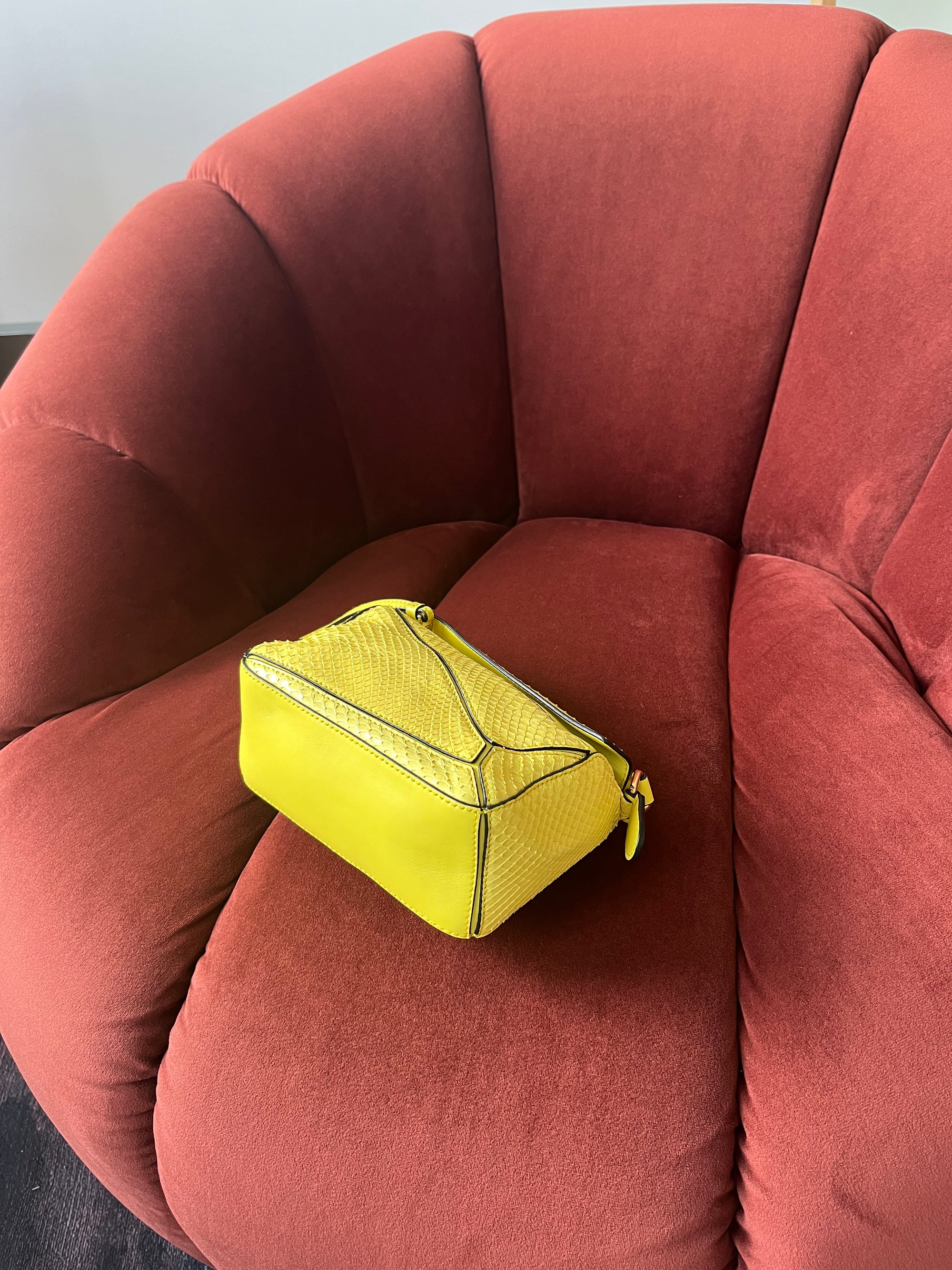 Loewe Mini Puzzle Bag In Yellow Python