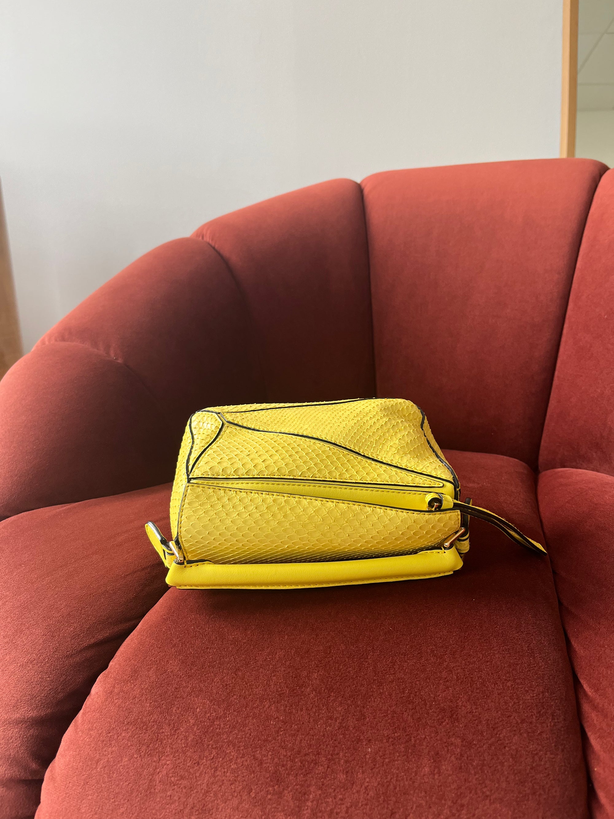 Loewe Mini Puzzle Bag In Yellow Python