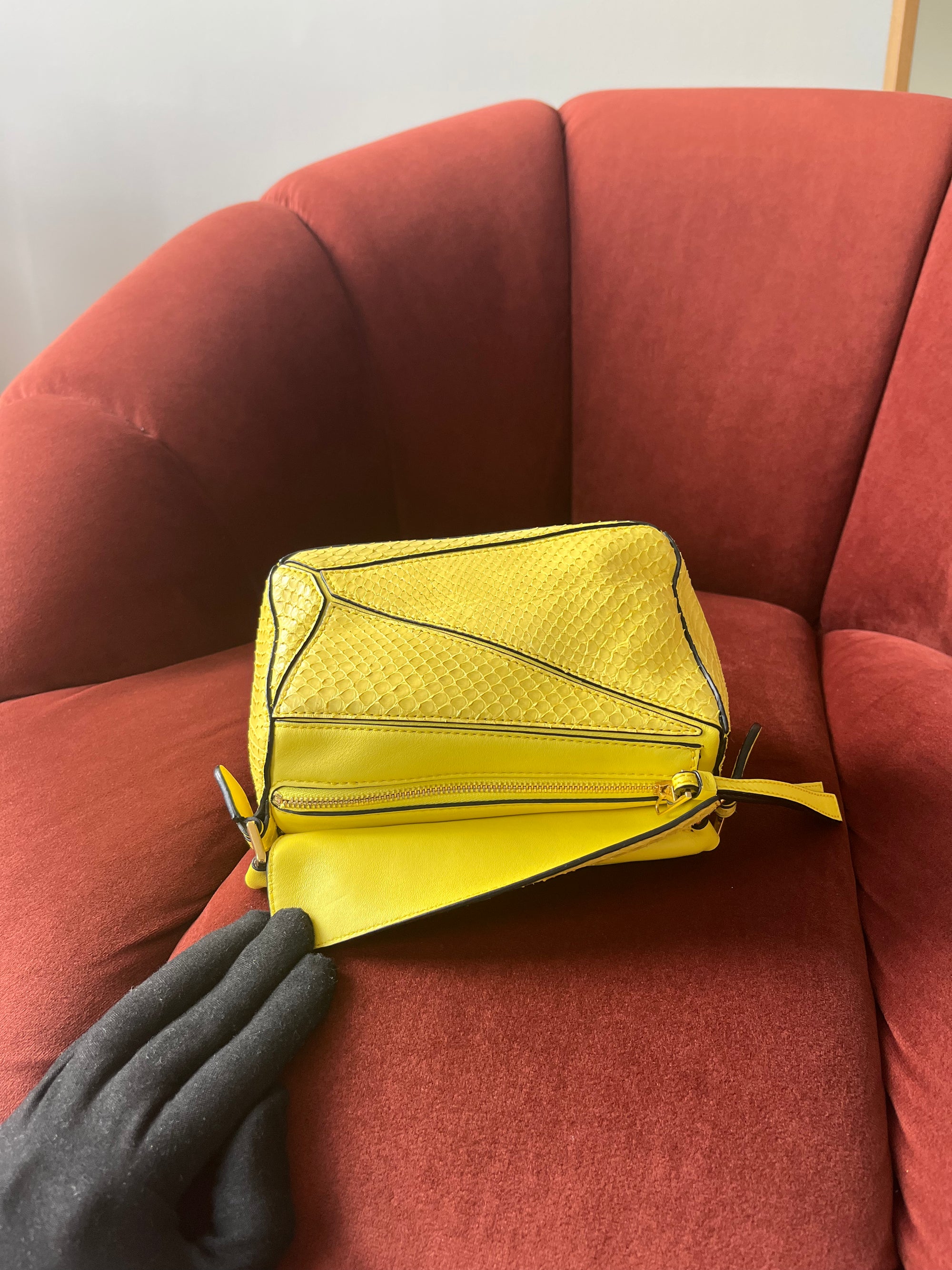 Loewe Mini Puzzle Bag In Yellow Python
