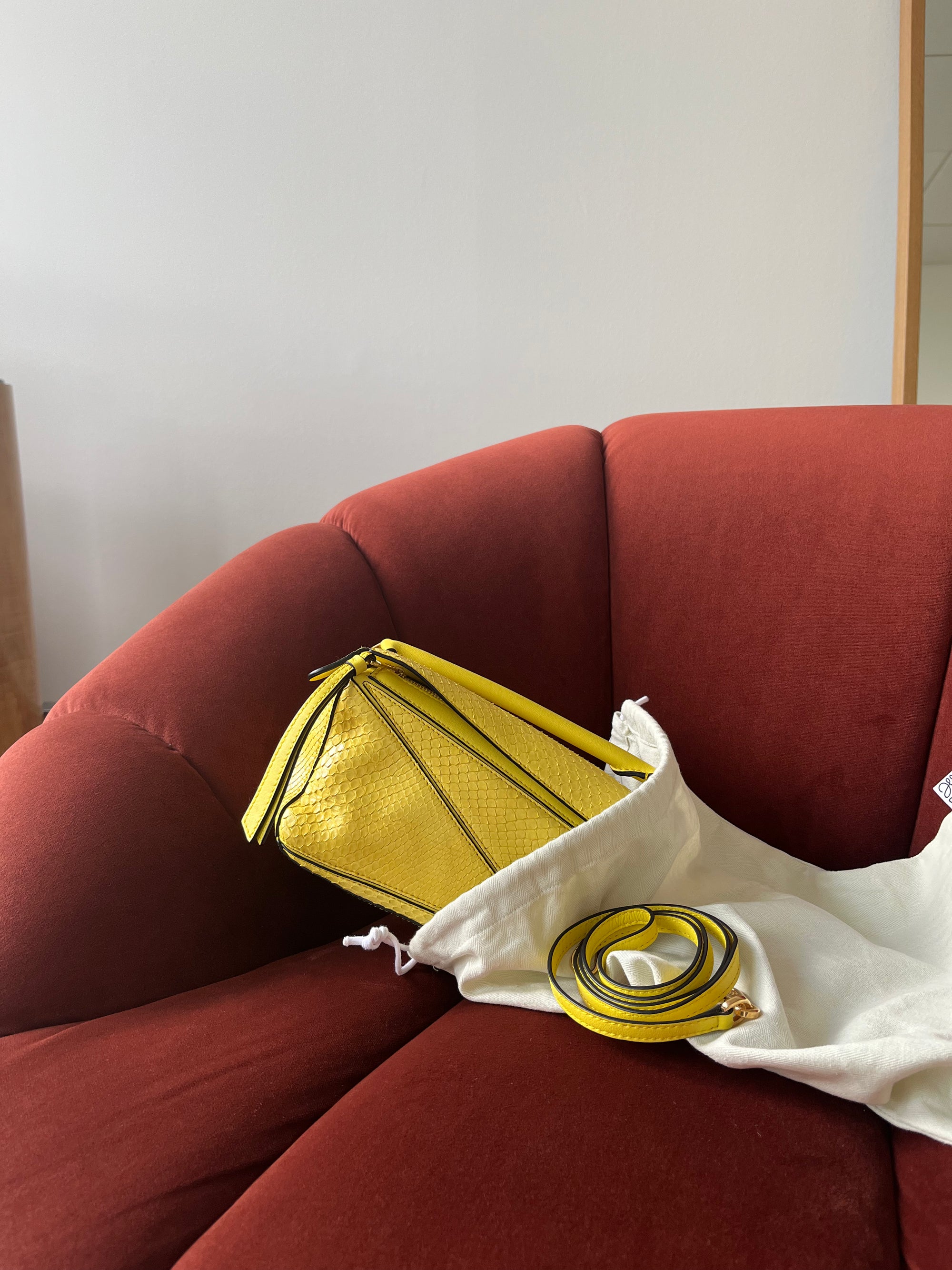 Loewe Mini Puzzle Bag In Yellow Python