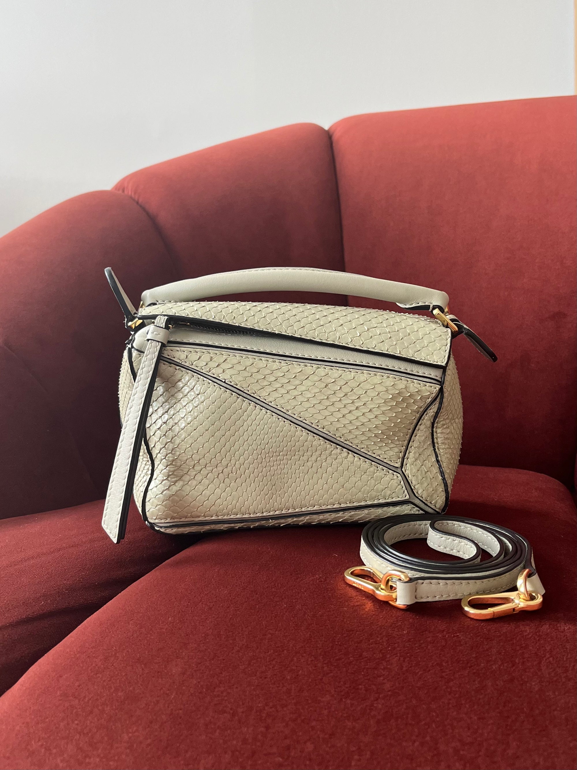 Loewe Mini Puzzle In Sage Green Python