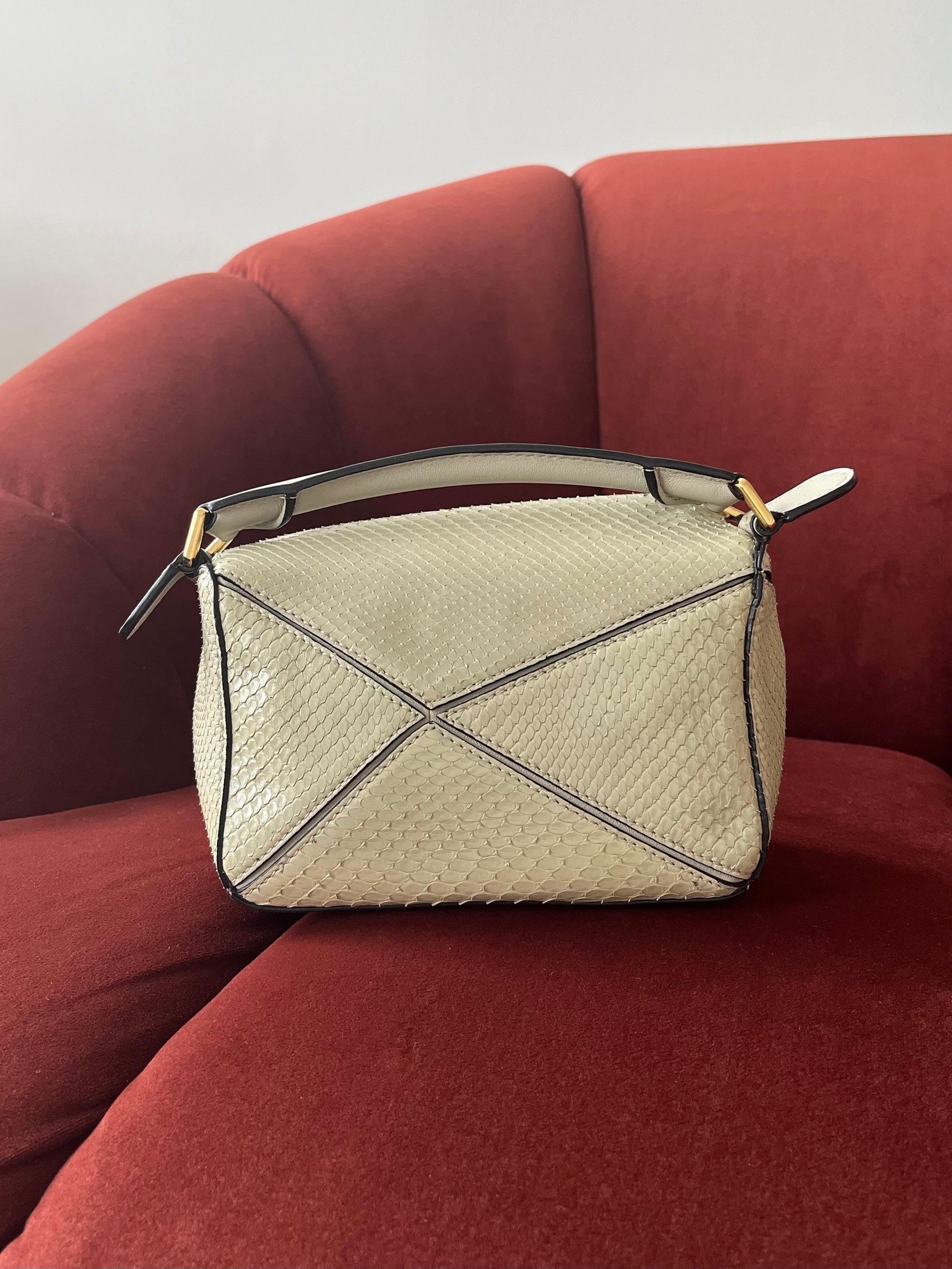 Loewe Mini Puzzle In Sage Green Python