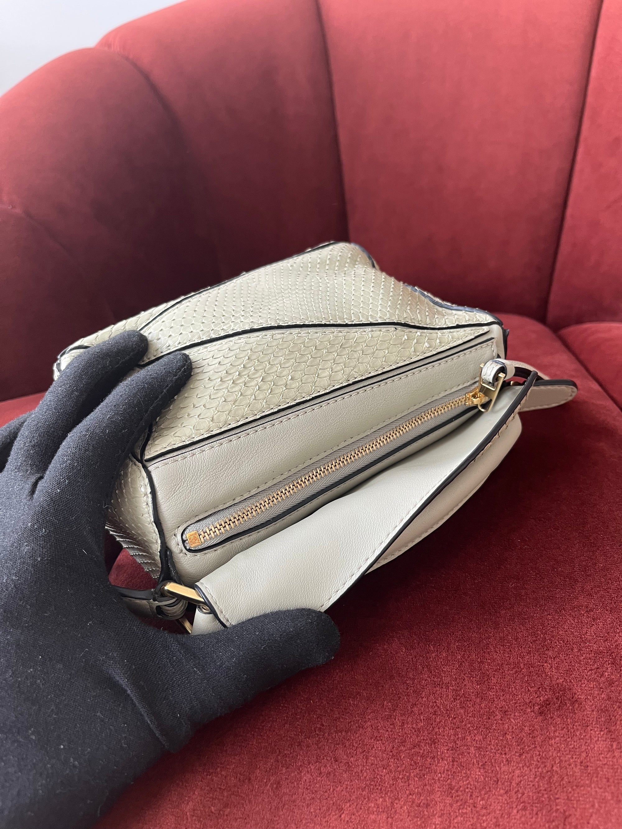 Loewe Mini Puzzle In Sage Green Python