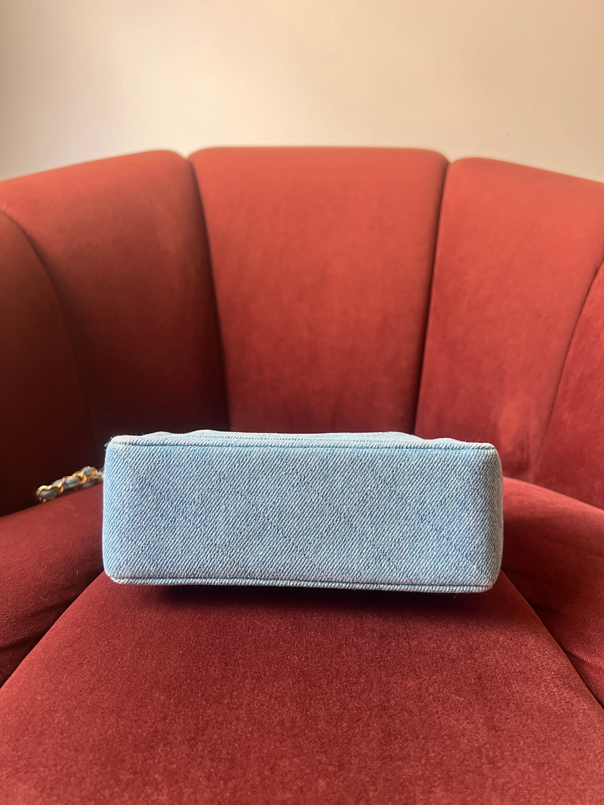Chanel Vintage Mini Square Flap In Light Blue Denim (1991)