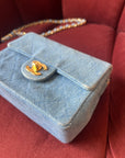 Chanel Vintage Mini Square Flap In Light Blue Denim (1991)