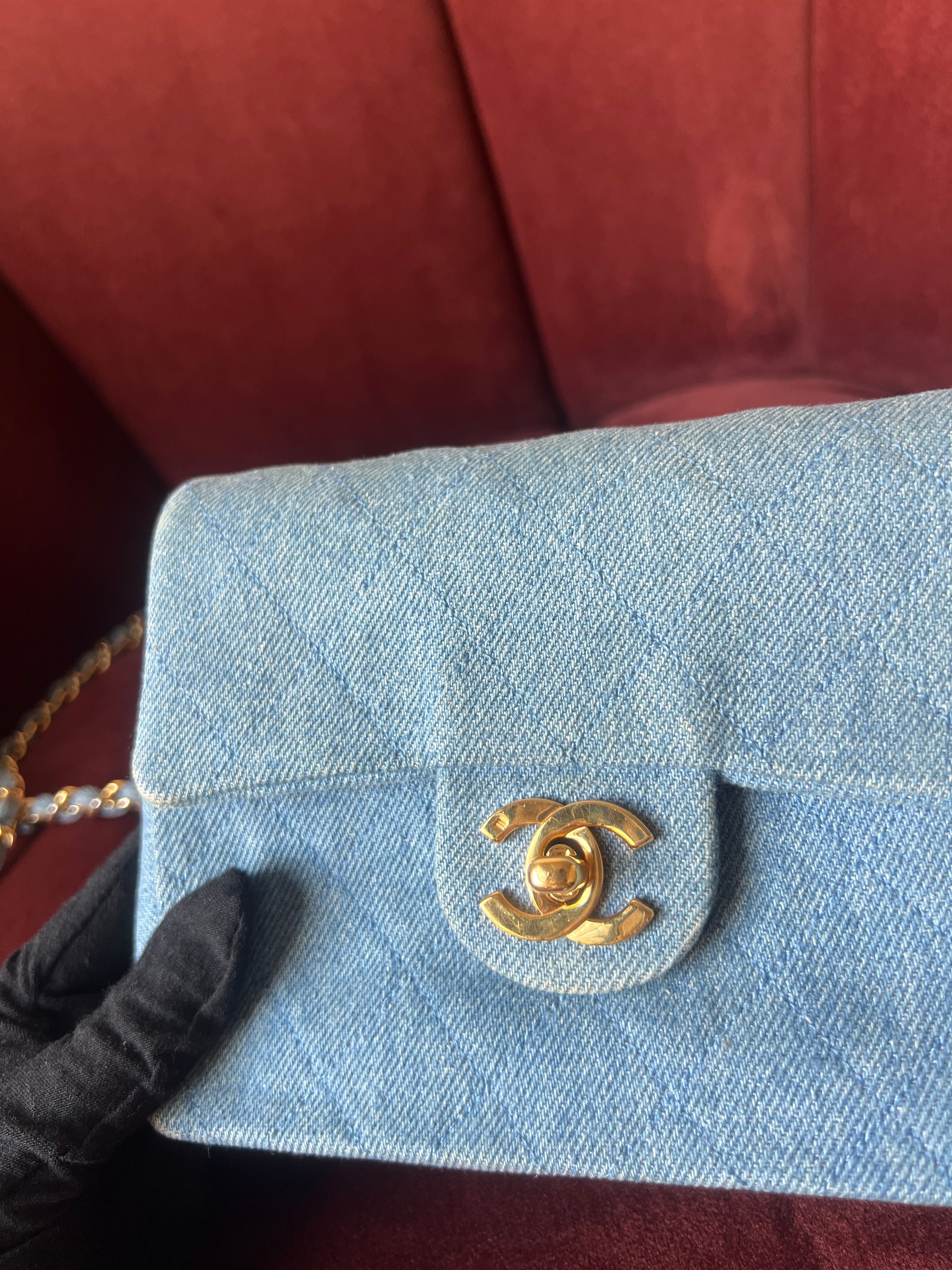 Chanel Vintage Mini Square Flap In Light Blue Denim (1991)