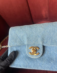 Chanel Vintage Mini Square Flap In Light Blue Denim (1991)